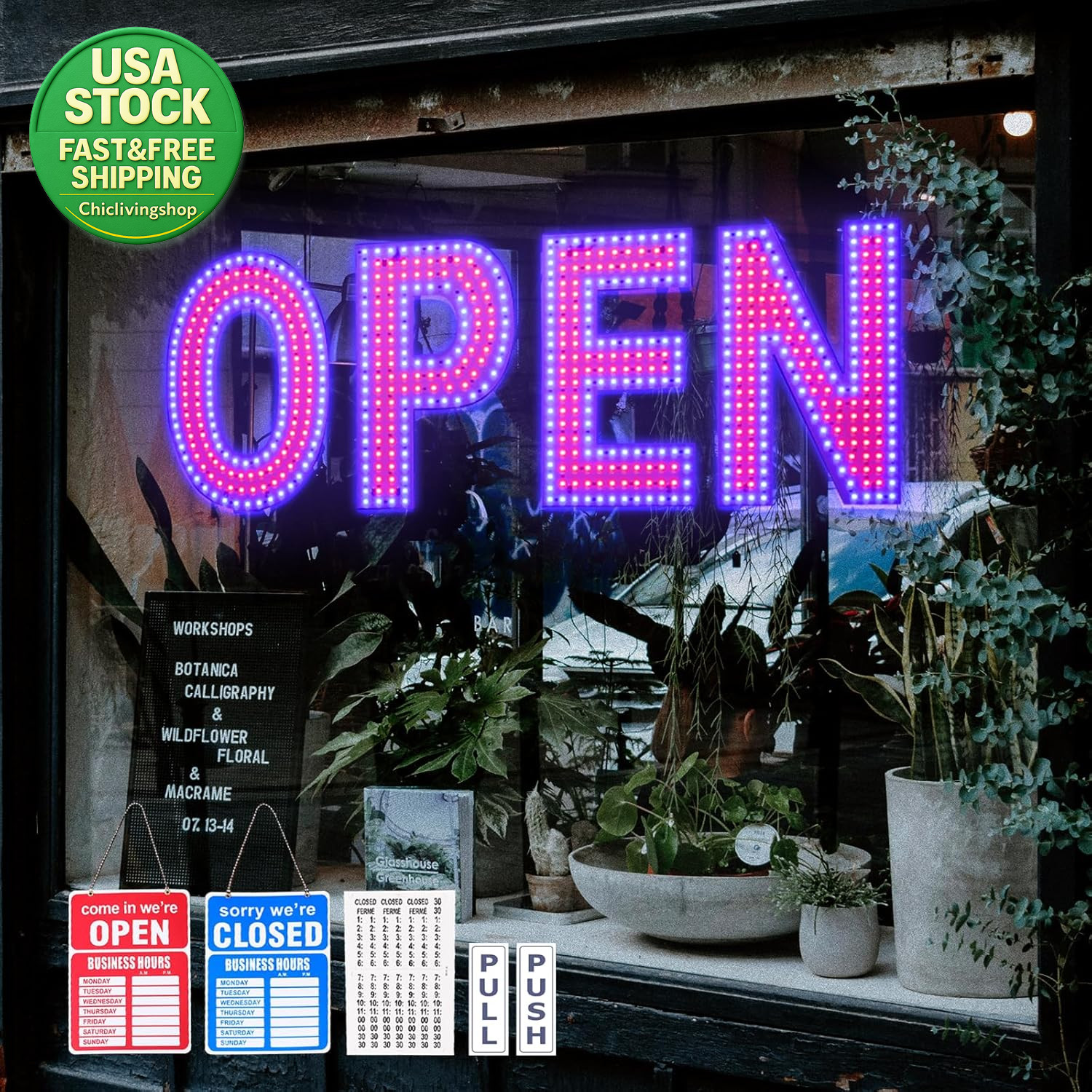LED Open Sign 30X10 Dimmable Bright Colors for Business Restaurant Retail Salon