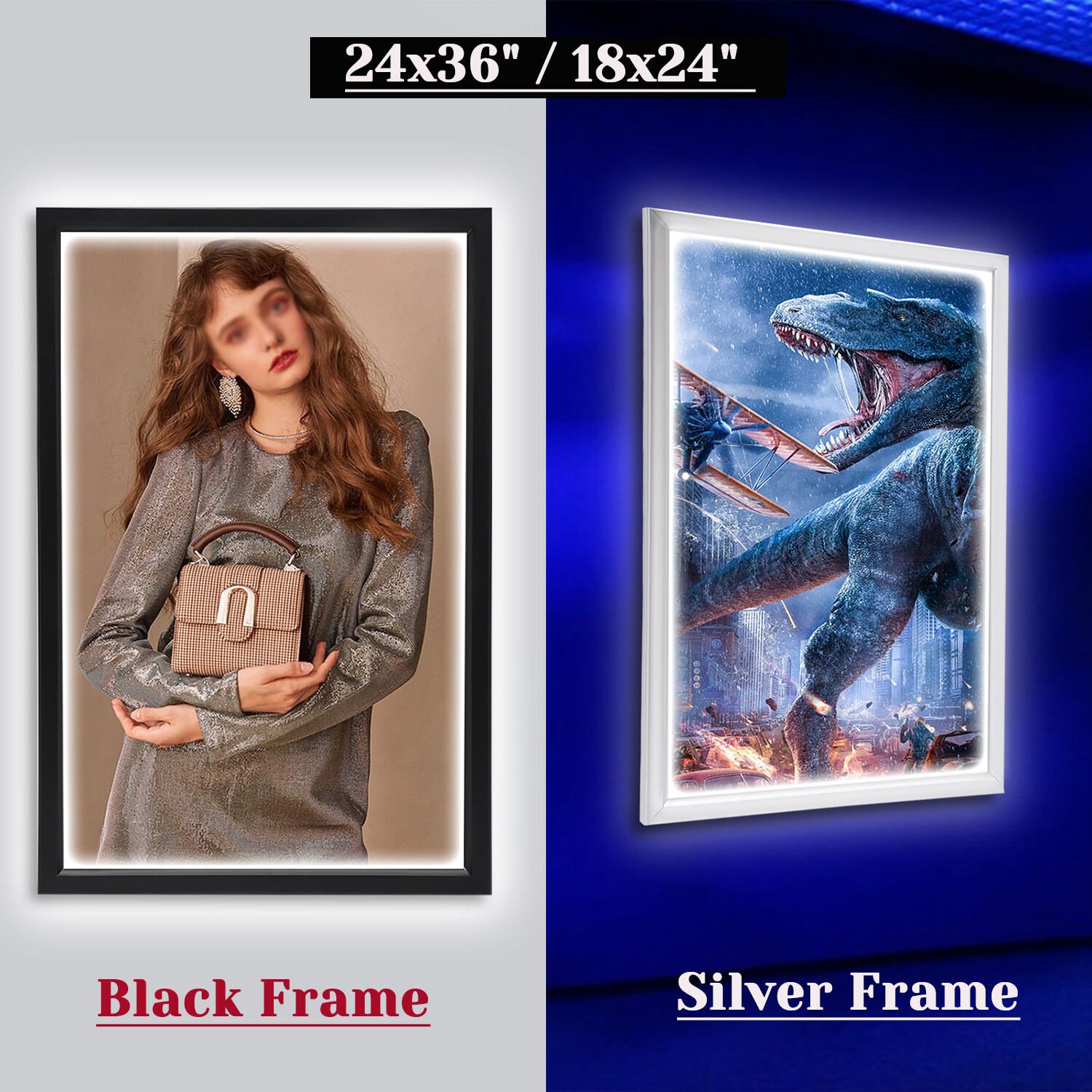 24″x33″/ 27″x40″ /18″x24″/24″x36″ LED Backlit Movie Poster Frame Light Box 8Type