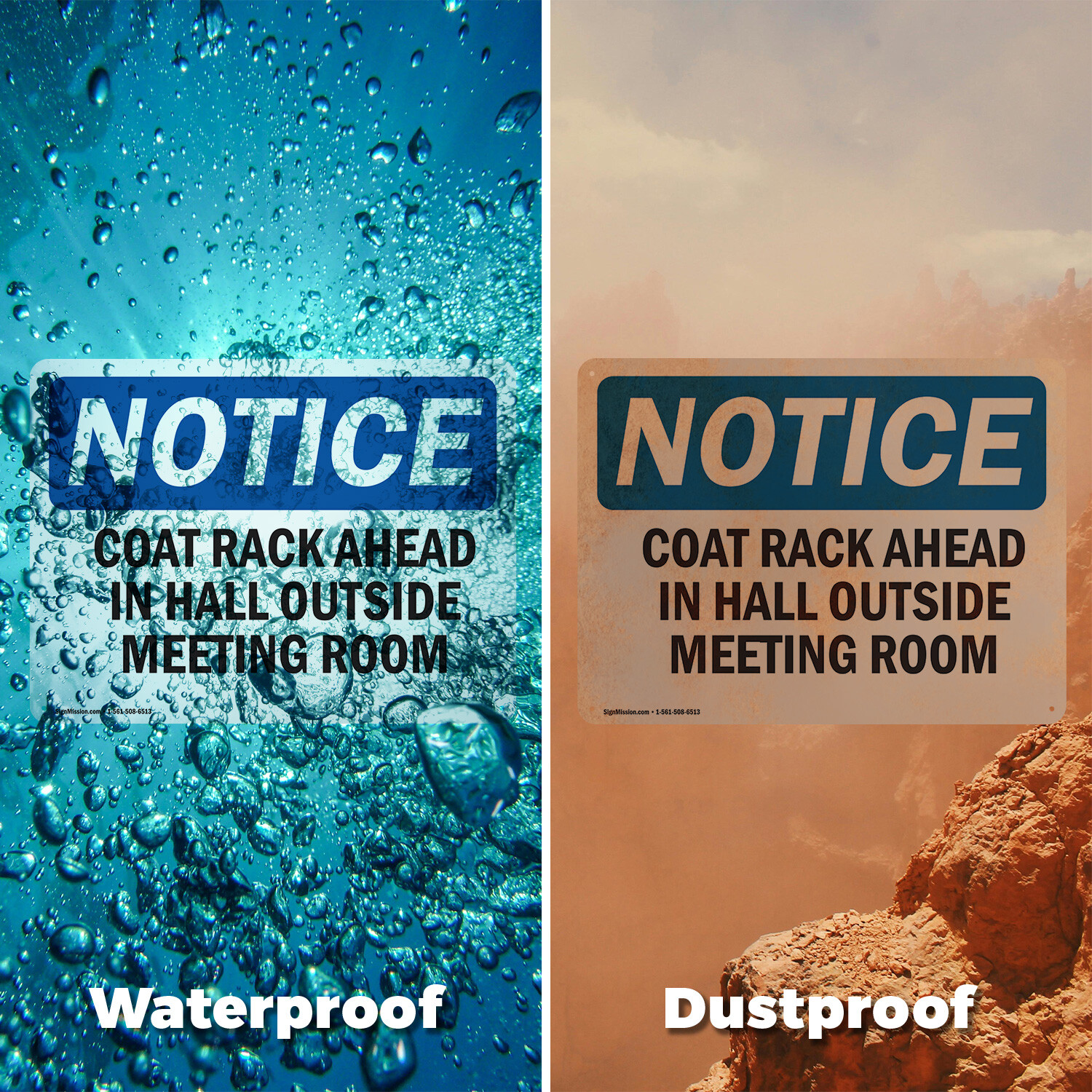 (2 Pack) Coat Rack Ahead In Hall Outside Meeting Room OSHA Notice Sign Decal