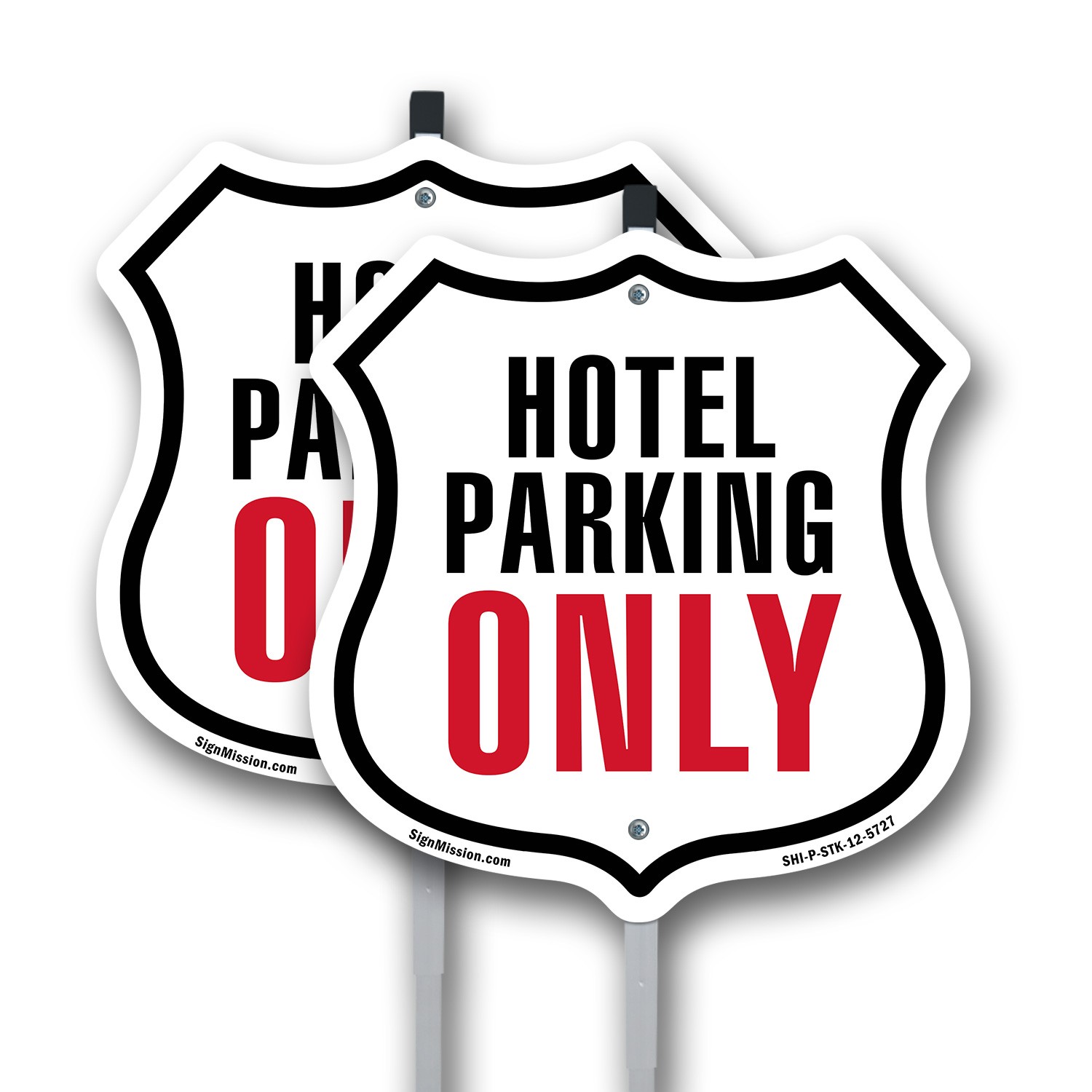Hotel Parking Only Shield Shaped Sign With Stake Crafted in the USA