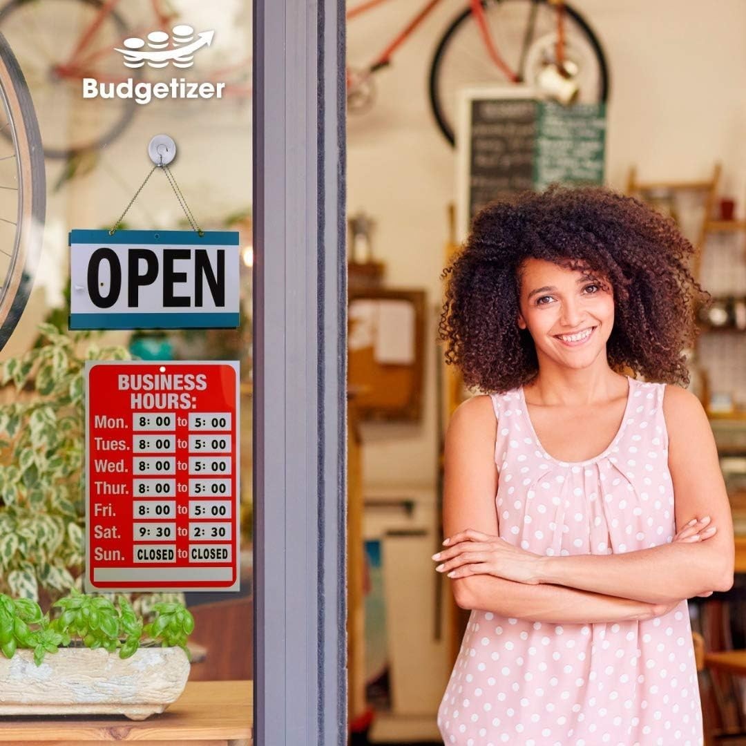 Open Signs Business Bundle: Customizable Hours, Will Return Clock, Suction Cups