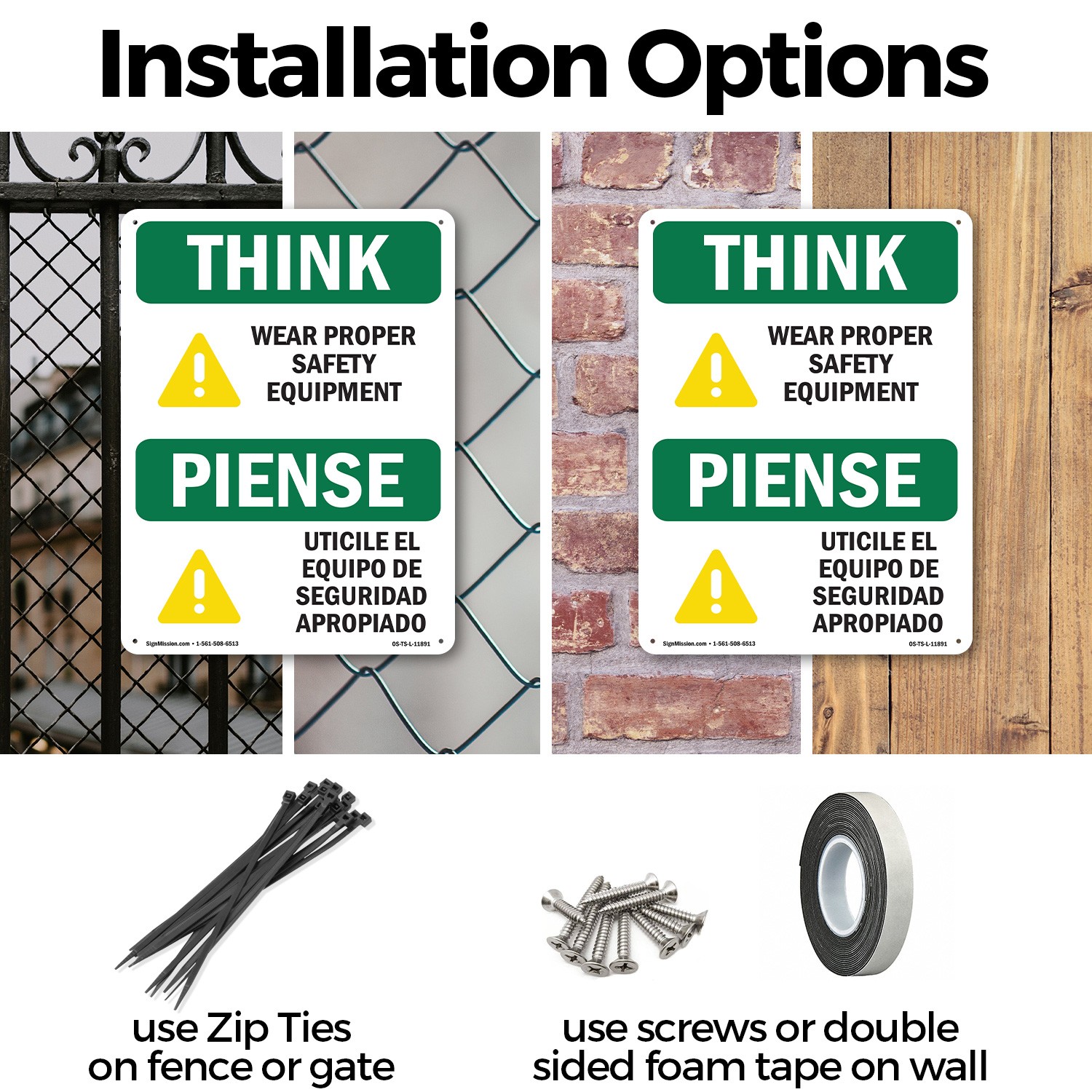 Wear Proper Safety Equipment Bilingual OSHA Think Sign Or Decal – 5 or 10 Pack