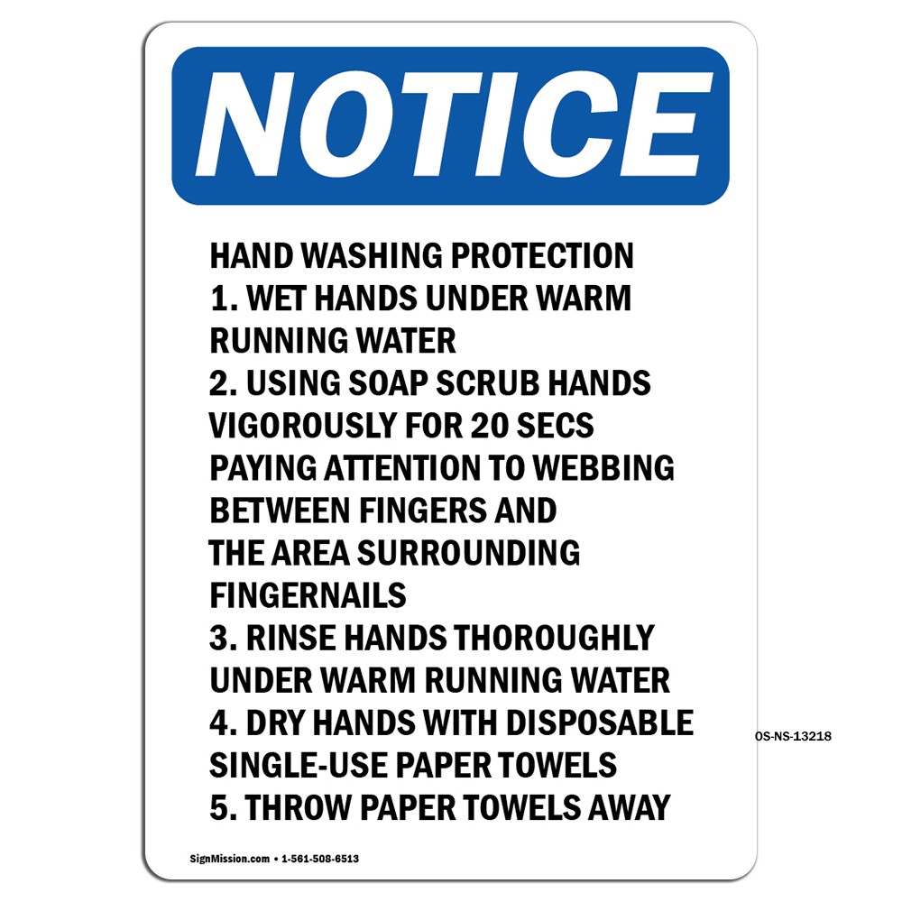 Hand Washing Protection 1. Wet OSHA Notice Sign Metal Plastic Decal