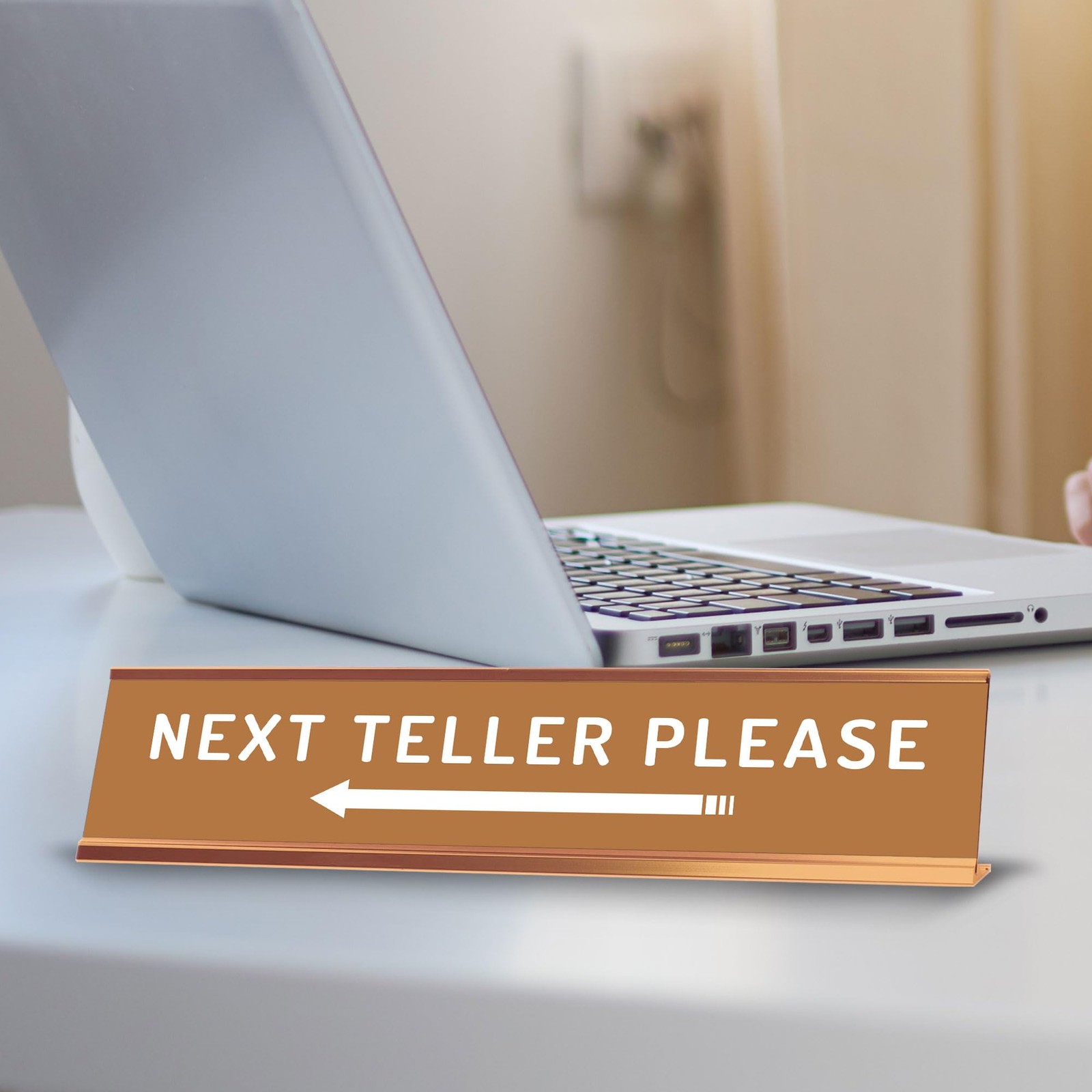 Next Teller Please (Left Arrow) 2 x 10″ Desk Sign | Office & Shops