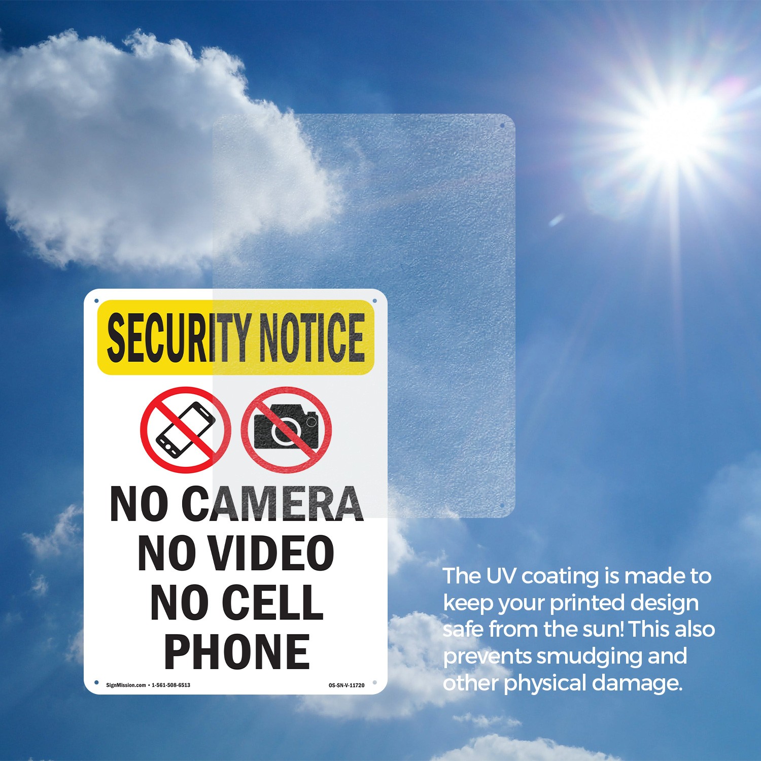 No Camera No Video With Symbol OSHA Security Notice Sign Or Decal – 5 or 10 Pack