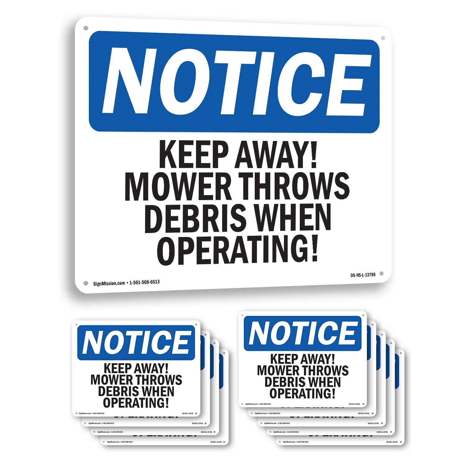 Keep Away! Mower Throws Debris When Operating! OSHA Notice Sign – 5 or 10 Pack