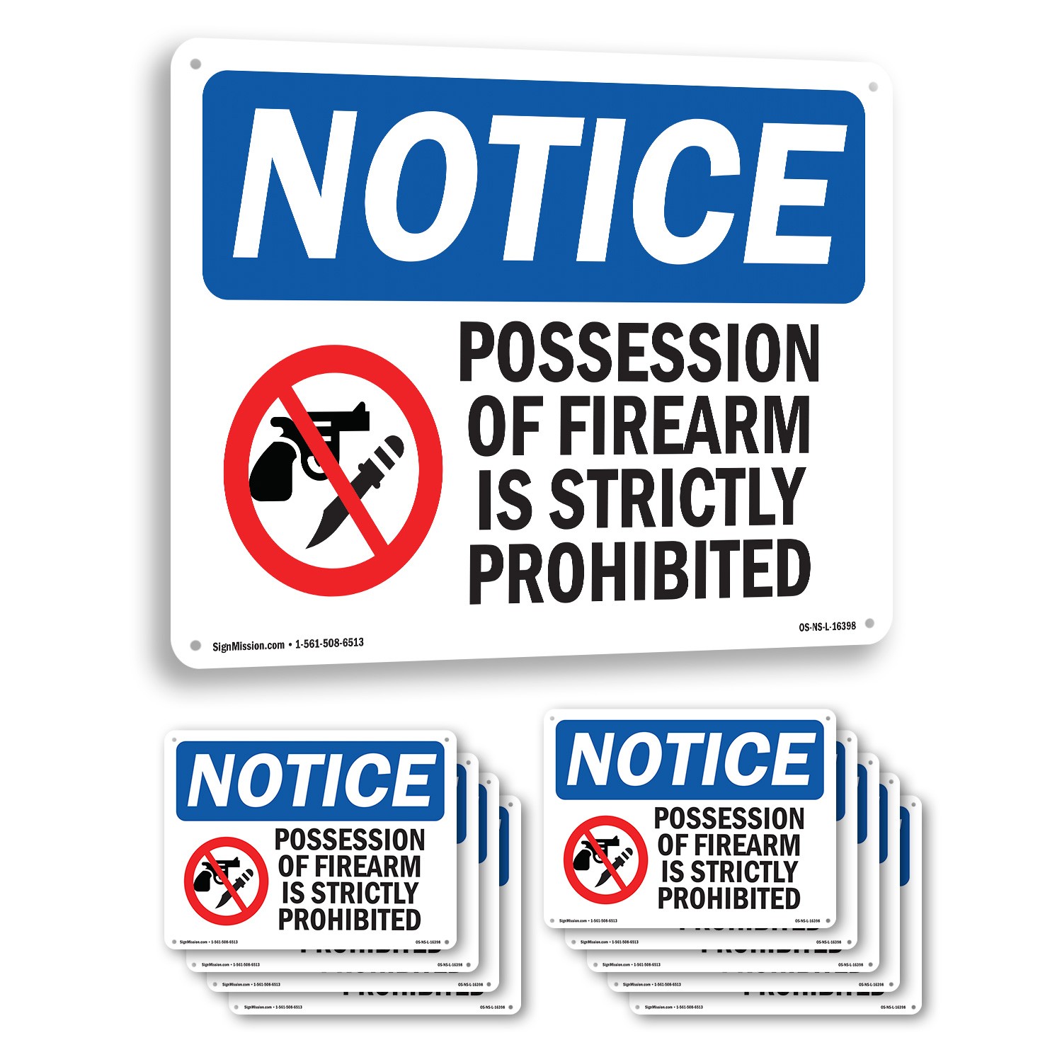 Possession Of Firearms Strictly Prohibited OSHA Notice Sign, Decal 5 or 10 Pack