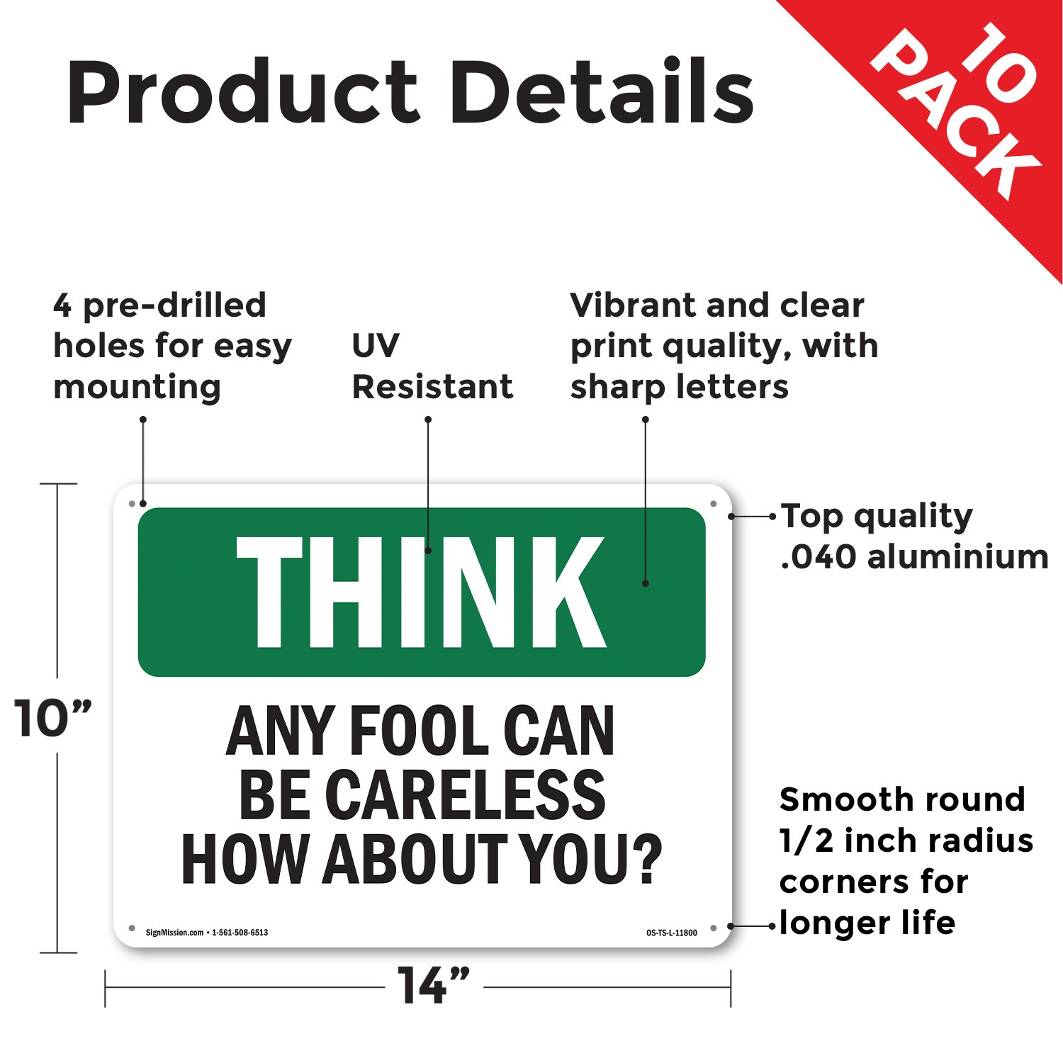 Any Fool Can Be Careless How About You OSHA Think Sign Or Decal – 5 or 10 Pack
