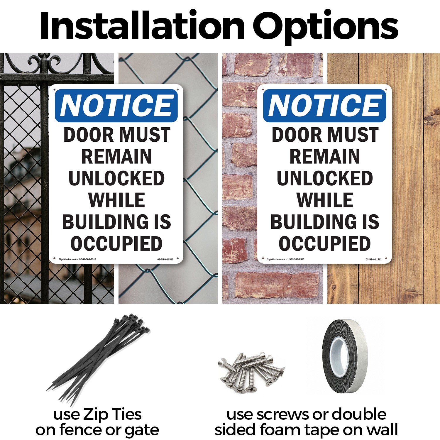 Door Must Remain Unlocked While OSHA Notice Sign Metal,, Decal 5 or 10 Pack