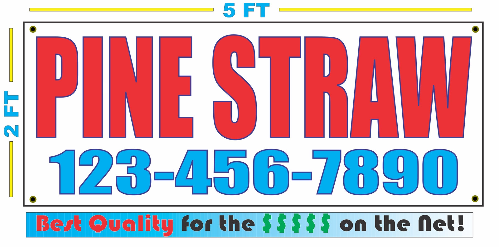PINE STRAW w/ CUSTOM PHONE Banner Sign NEW Larger Size High Quality! MULCH