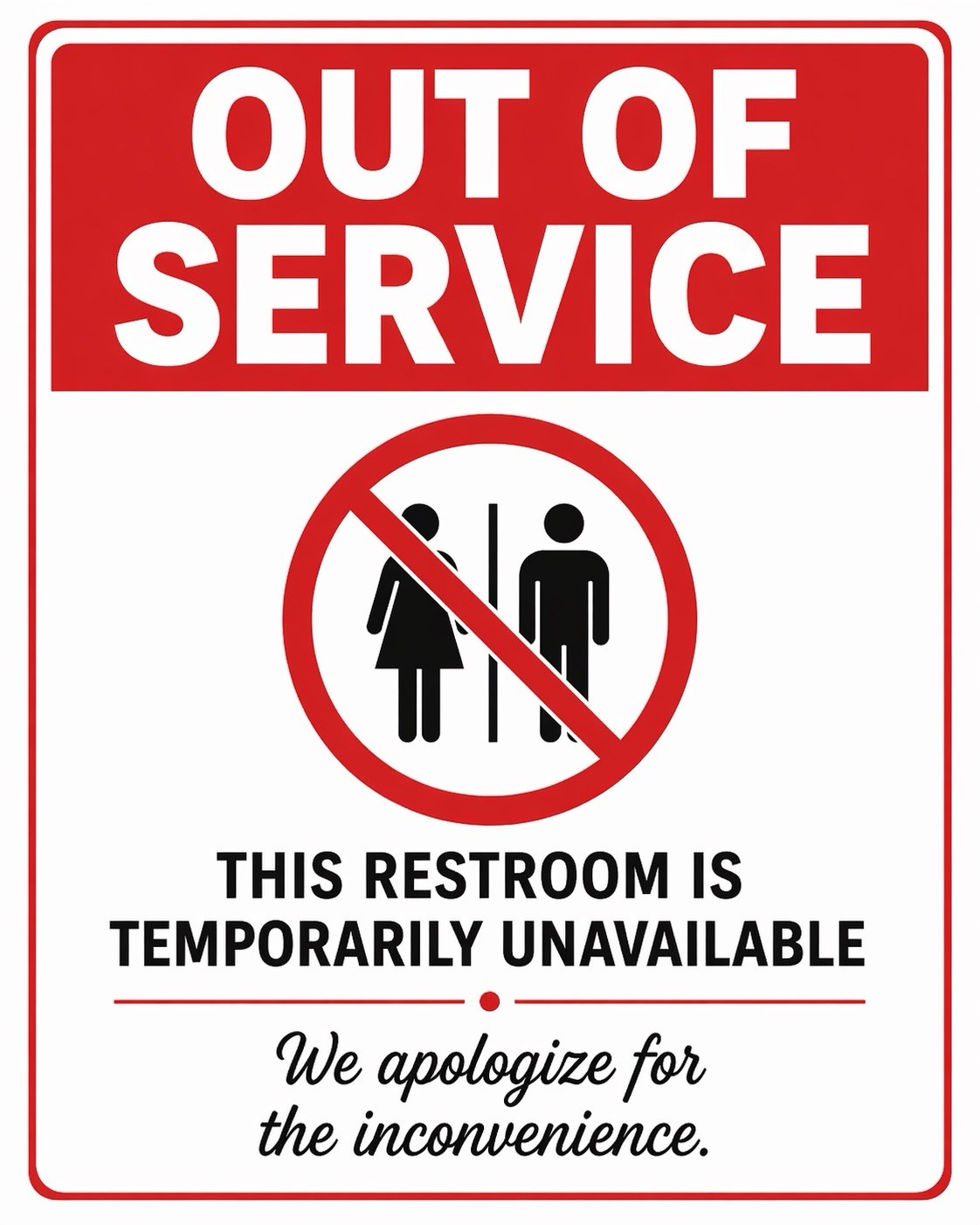 Set Of 2 Bathroom Out of Order Sign | Glossy Self Adhesive 8×10 Waterproof Style