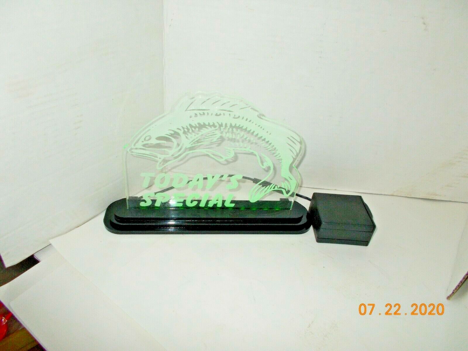 Today’s Special Acrylic Light Up Sign W/Fish Graphic Light Base & Battery Pack