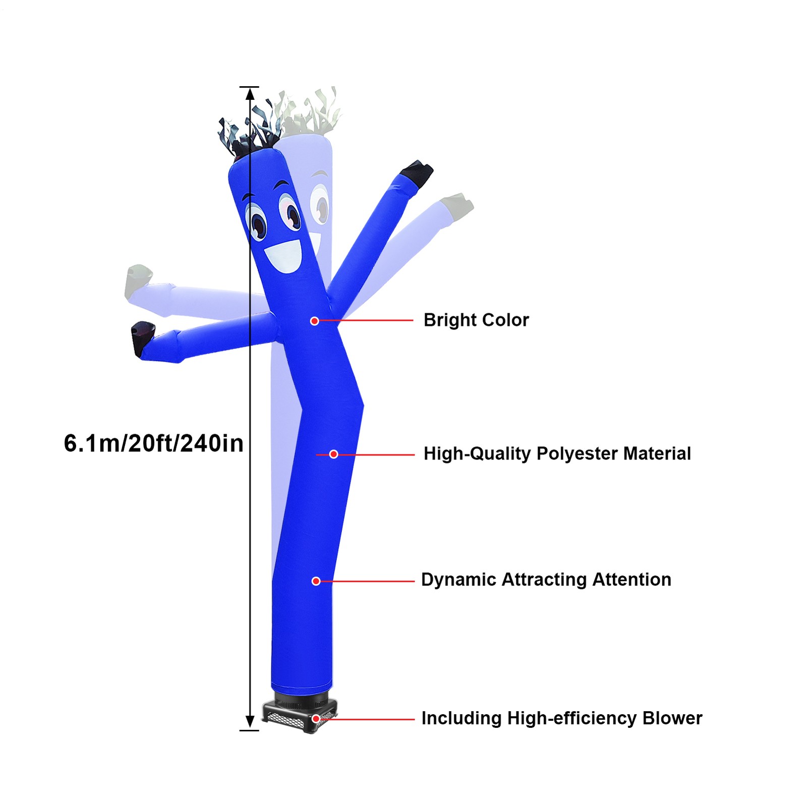 1Pack 20 ft Inflatable Wacky Waving Tube Man with Blower – Dancing Air Puppet