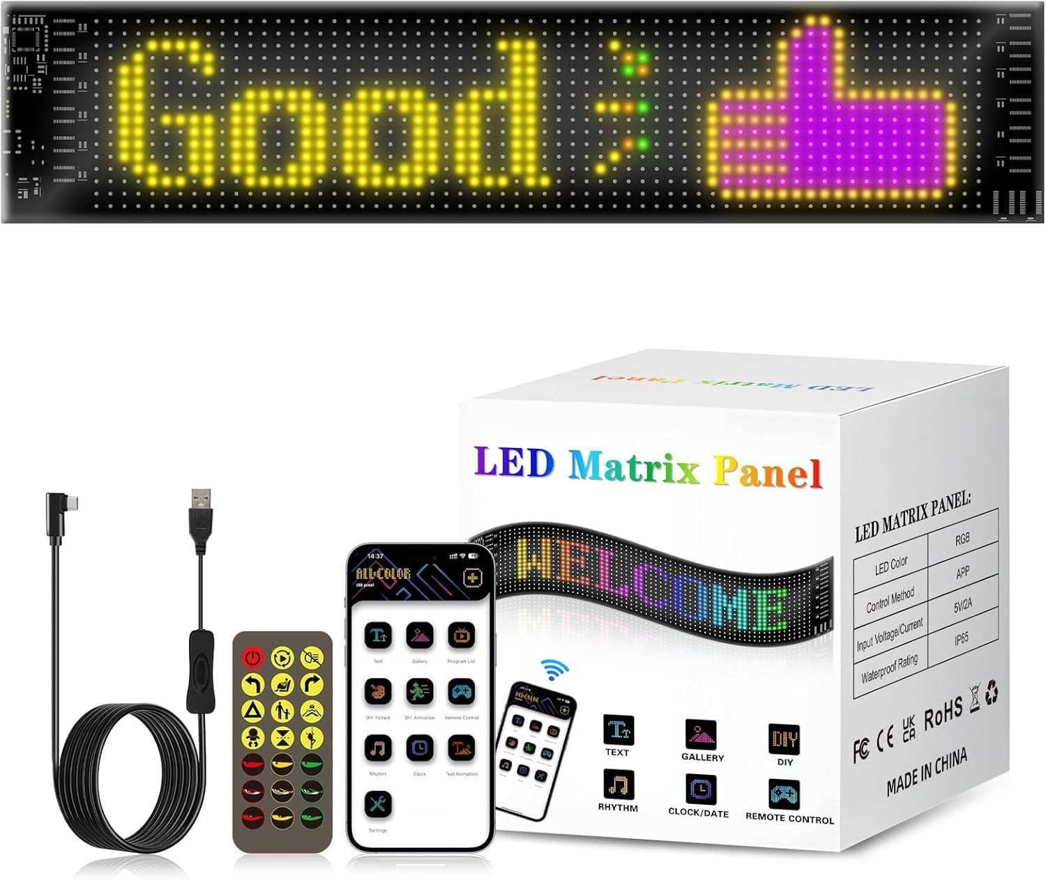 Stylish Programmable LED Sign with Bluetooth Control – Flexible RGB Panel 15″x4″