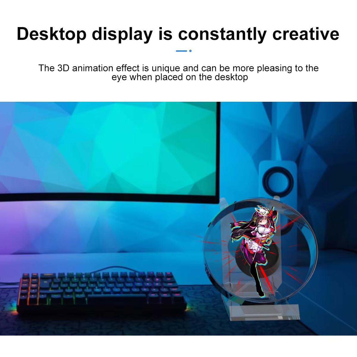 3D Holographic Advertising Lights LED Desktop Model Fan Screen with Audio Playba