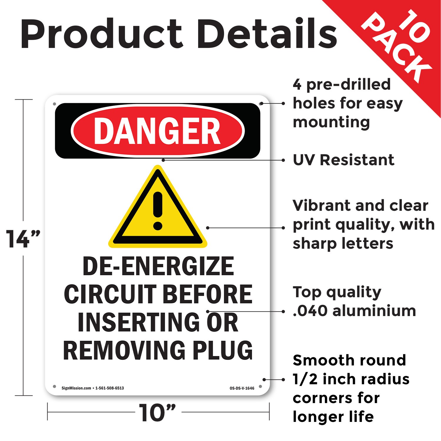 De OSHA Danger Sign Metal, Plastic, Or Decal – 5 or 10 Pack