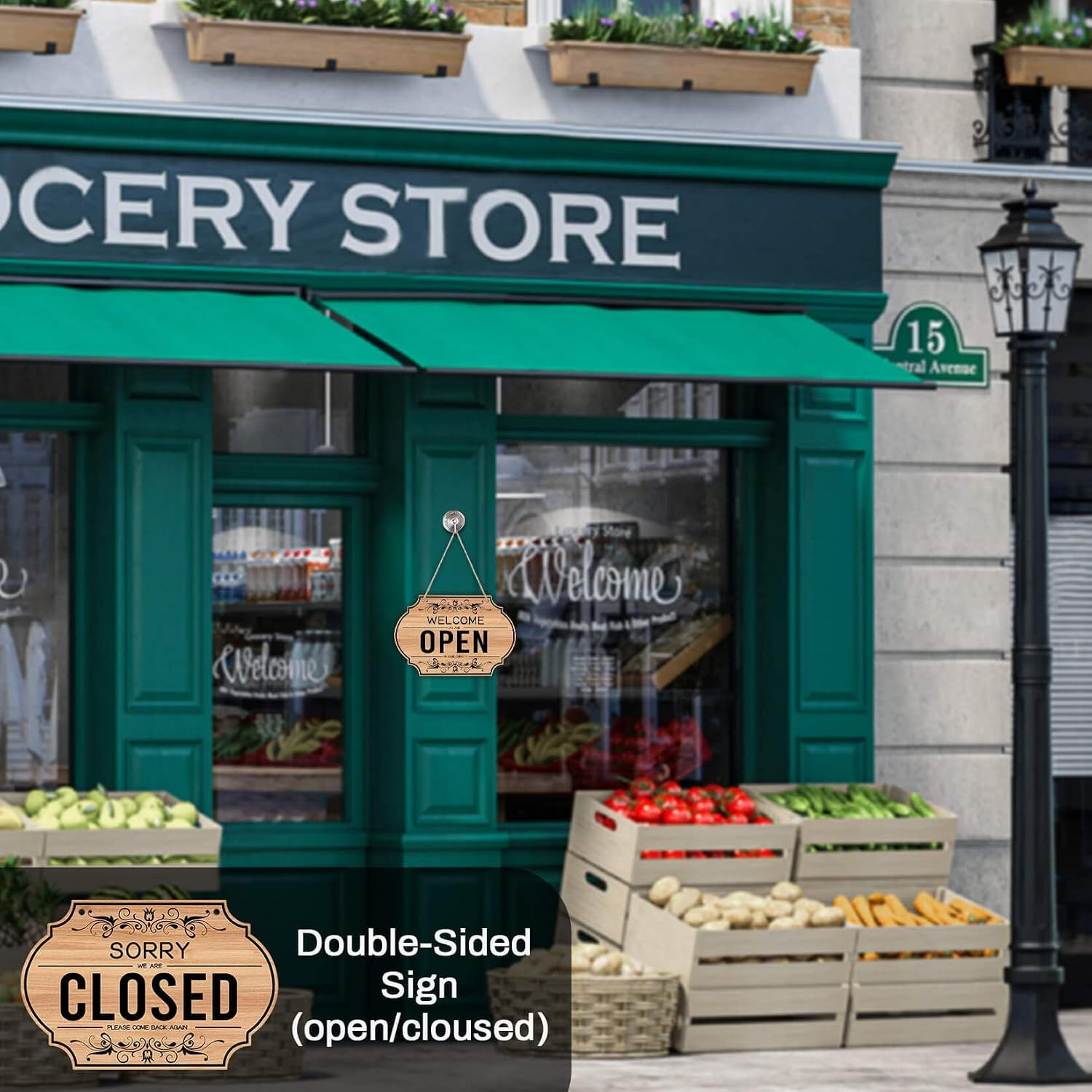 Open Closed Sign Business Hours Double Sided Hanging Store Shop Window Bar Cafe