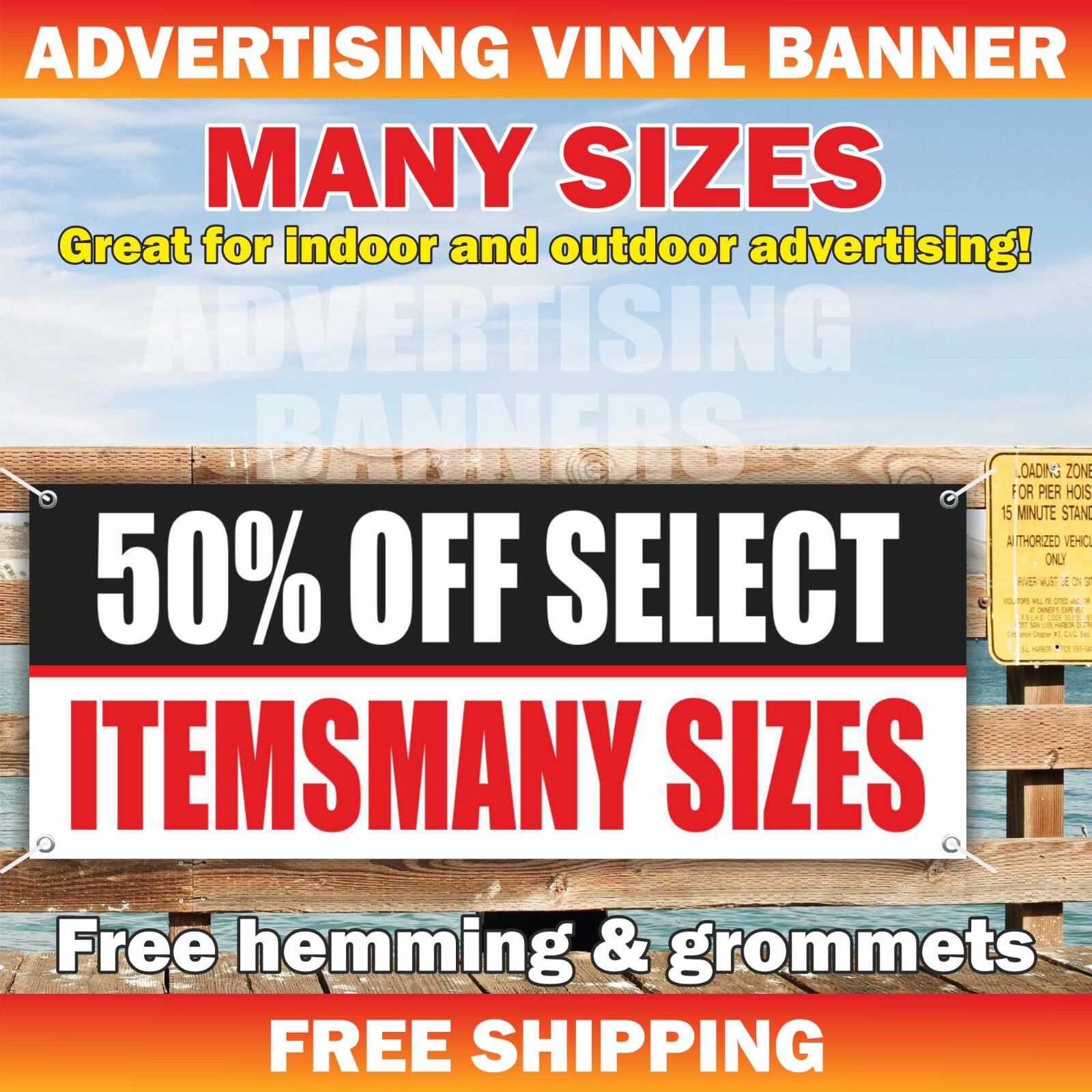 50% OFF SELECT ITEMS MANY SIZES Advertising Banner Vinyl Sign Sale Clearance
