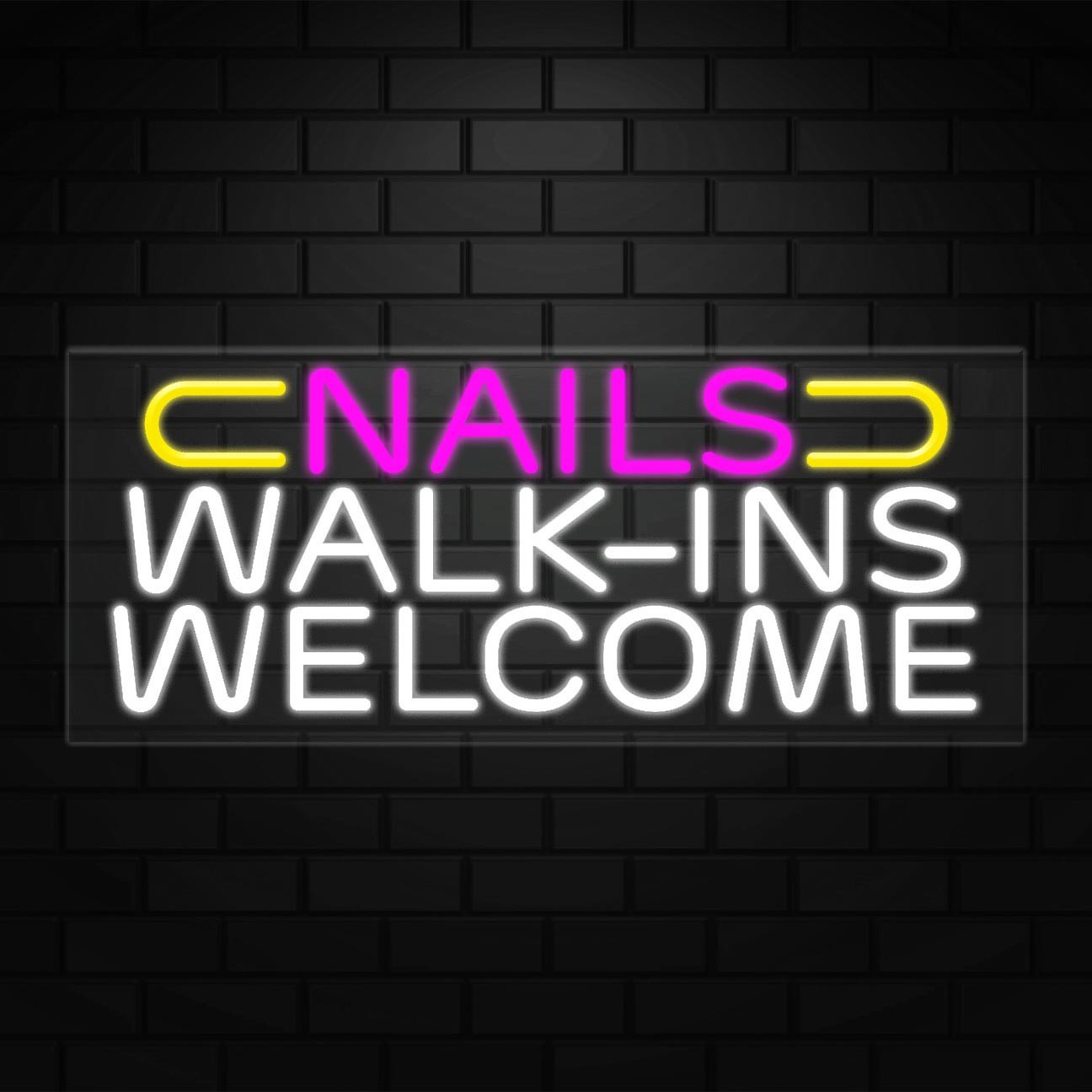 Nails Walk-ins Welcome Sign for Biz Displays | LED Flex Neon | 30″W x 12″H x 1″D