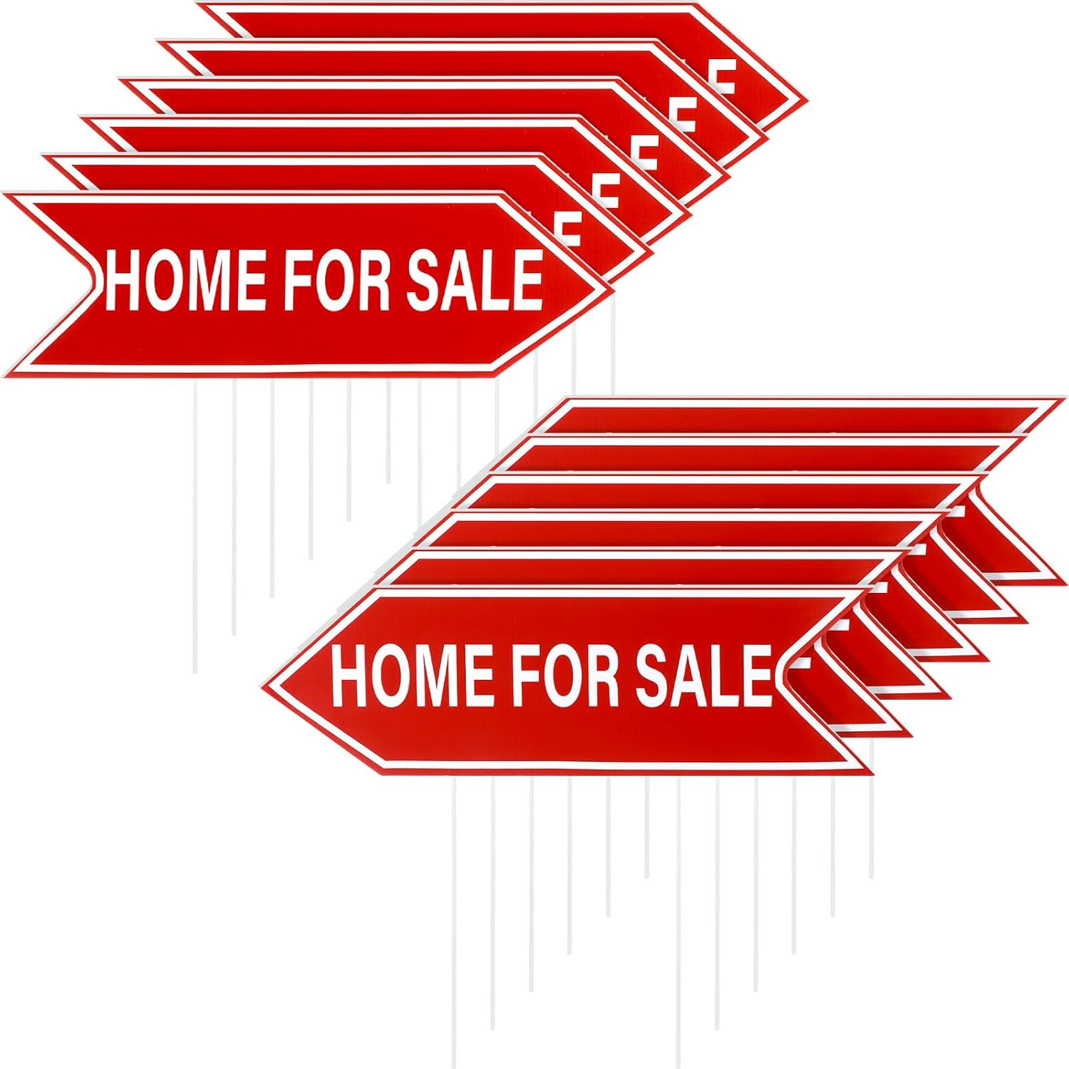 12 Pcs Home for Sale Signs with Stakes 16″ X 5″ Double Sided Red Arrow Large Hom