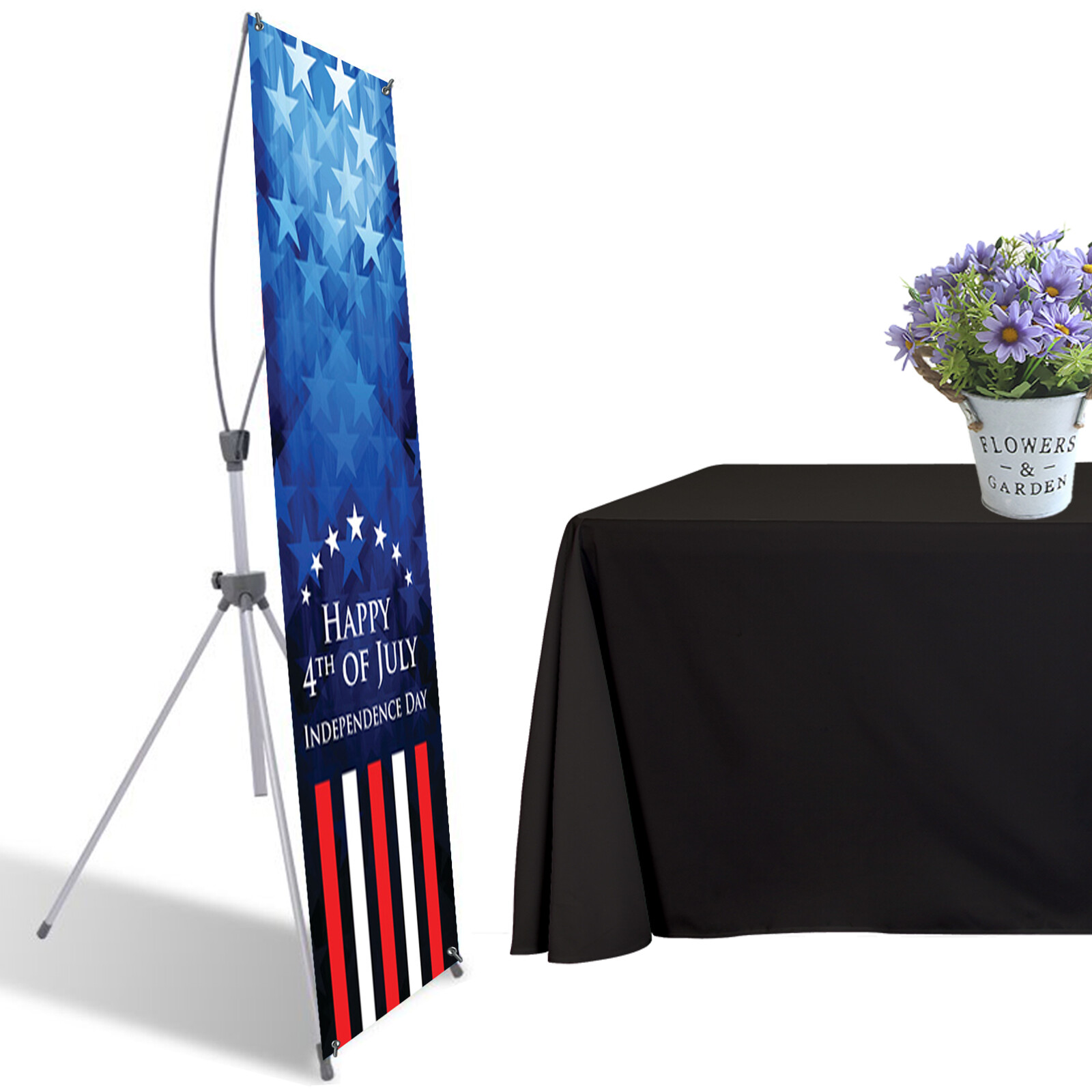 Custom Printing Curl-Free Fabric Banner + Premium X Banner Stand＋Carry Bag