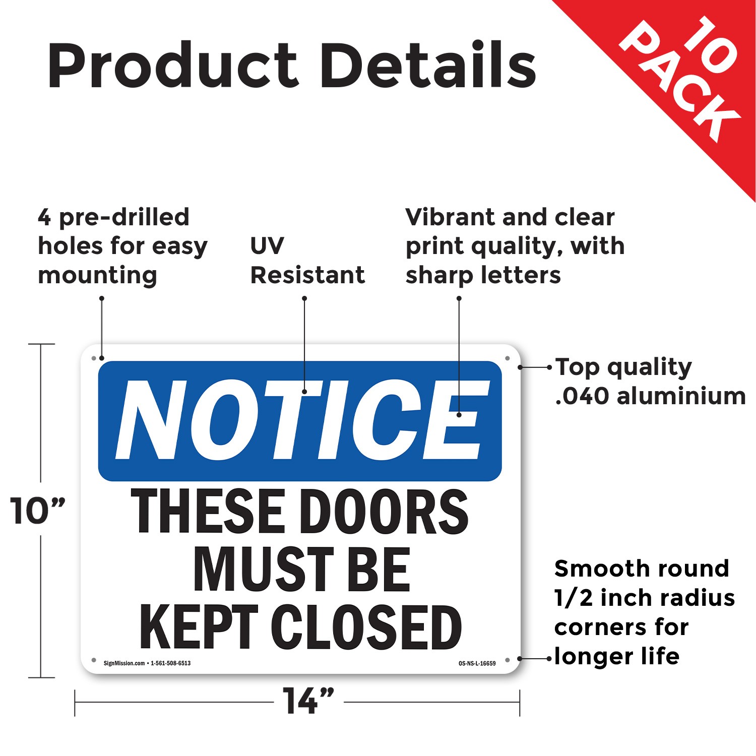 These Doors Must Be Kept Closed OSHA Notice Sign Metal,, Decal 5 or 10 Pack
