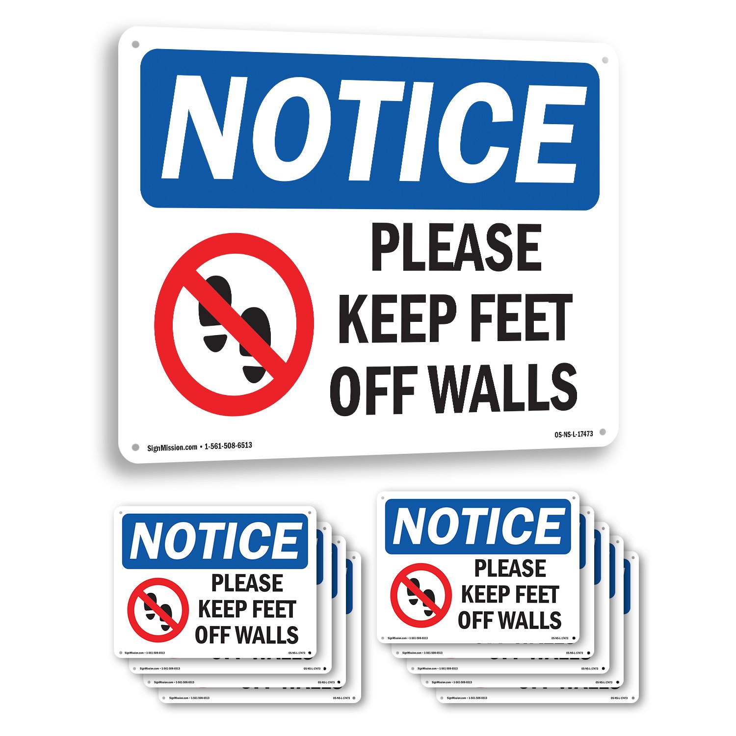 Please Keep Feet Off Walls OSHA Notice Sign Metal, Plastic, Decal 5 or 10 Pack