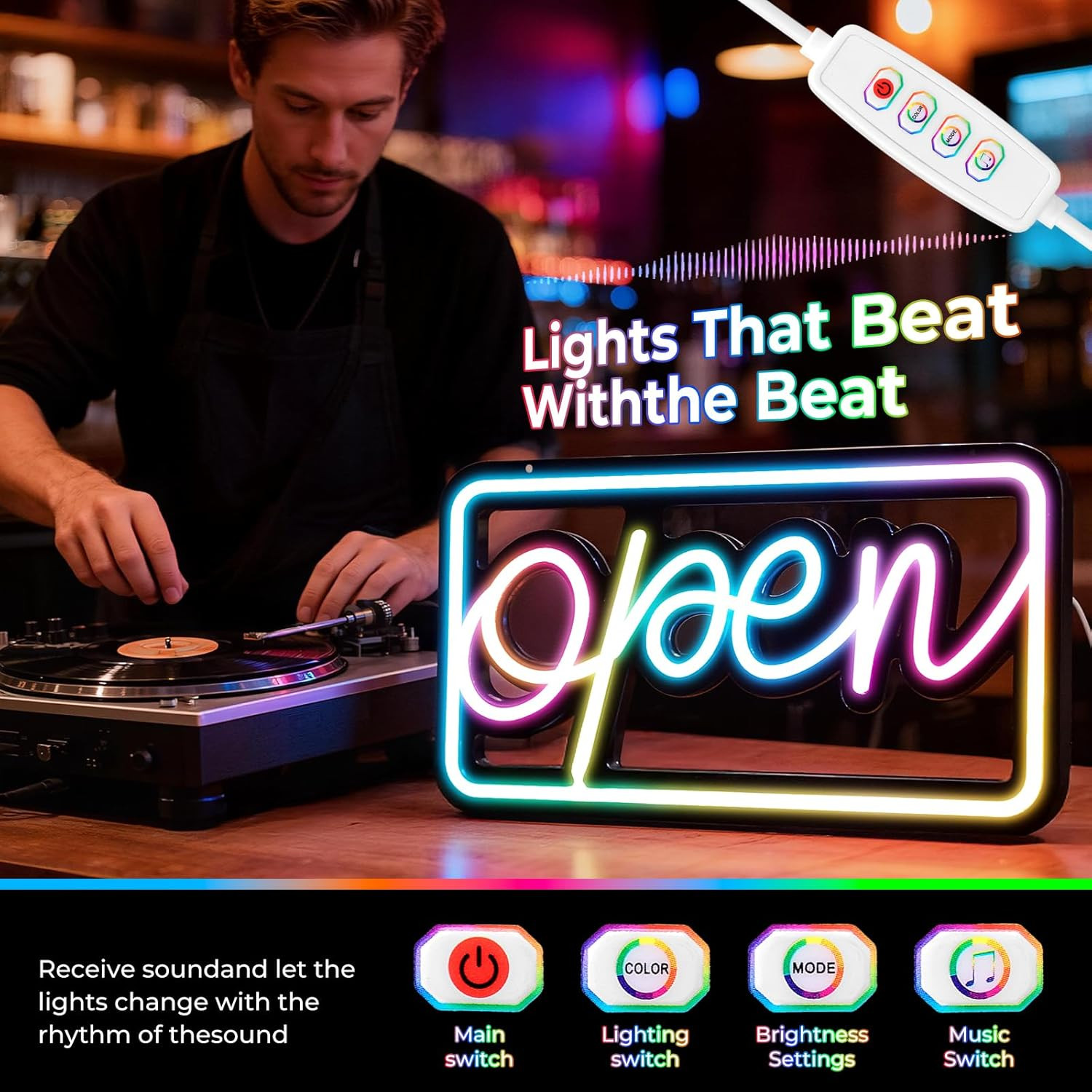 Bright LED Open Sign with Remote Control for Shops, Bars, and Cafes