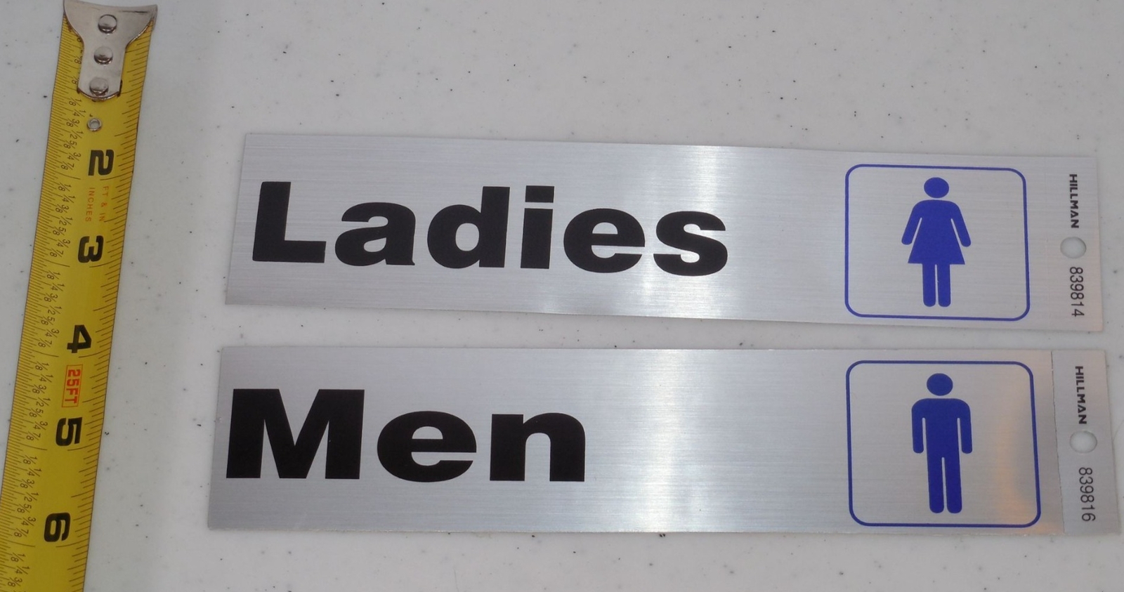 Ladies & Men Restroom Signs Aluminum Stick On Durable 2″ X 8″ Hillman Sign
