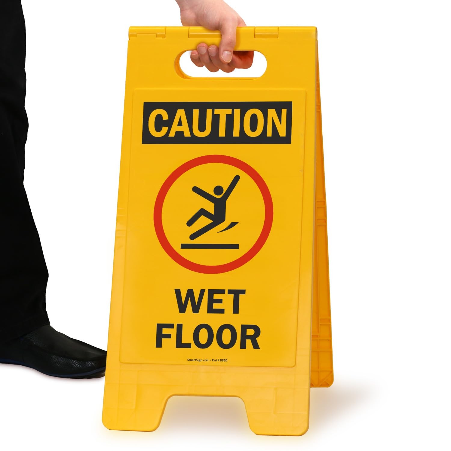 Caution Wet Floor Folding Sign Graphic 25×12 Inch Black/Red On Yellow