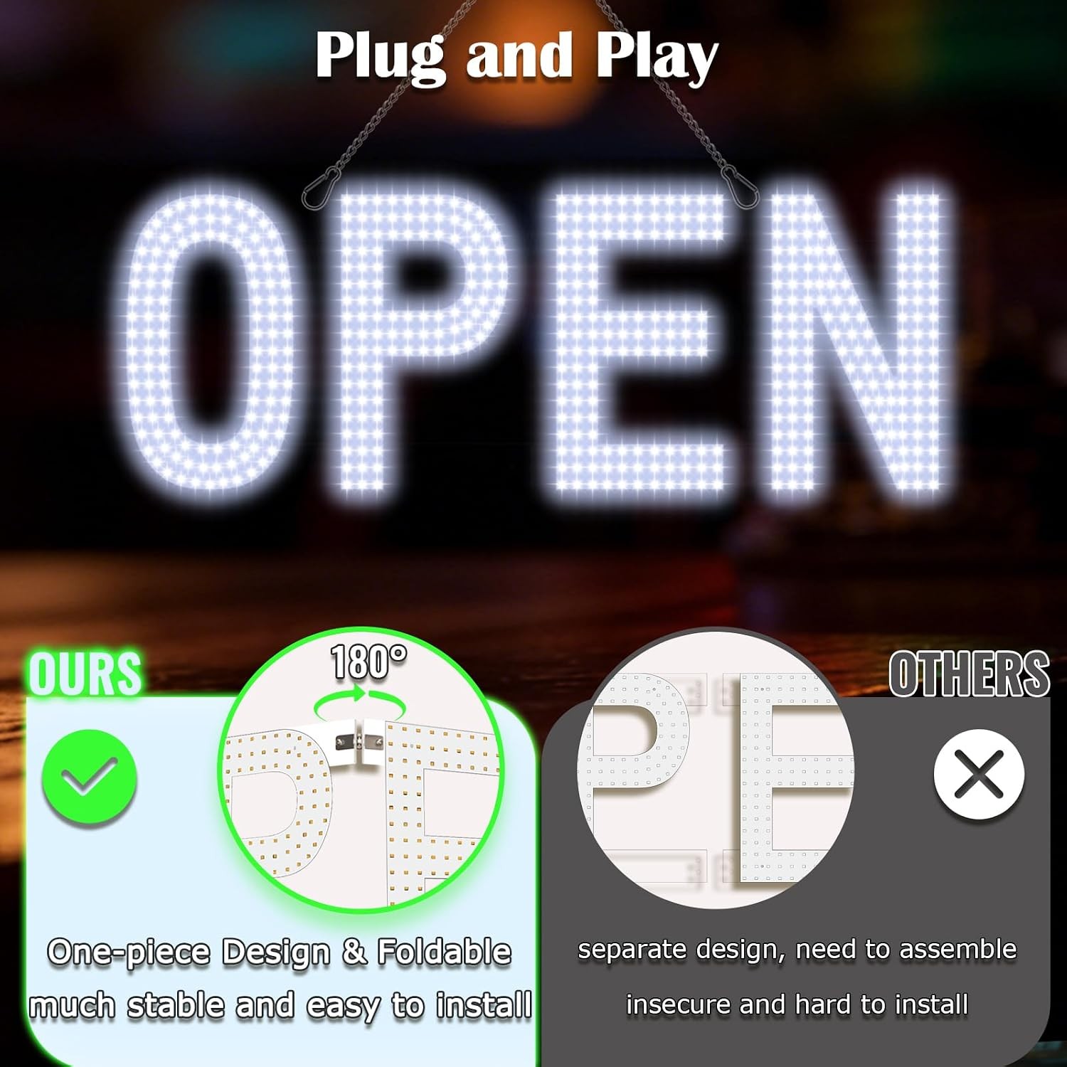 Ultra Bright LED Open Sign 30×10 Cold White Remote Control Open Signs for