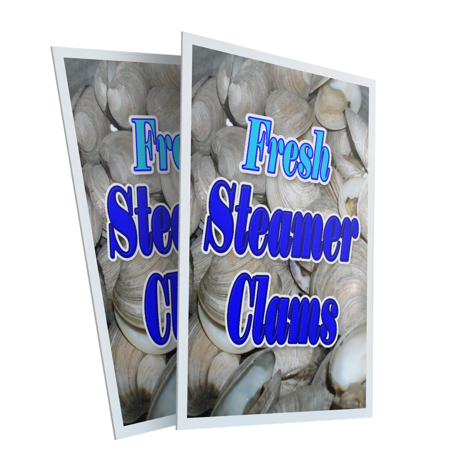 Fresh Steamer Clams 24″ x 36″ 2 Pack Of Store Sign Plastic Or Decal
