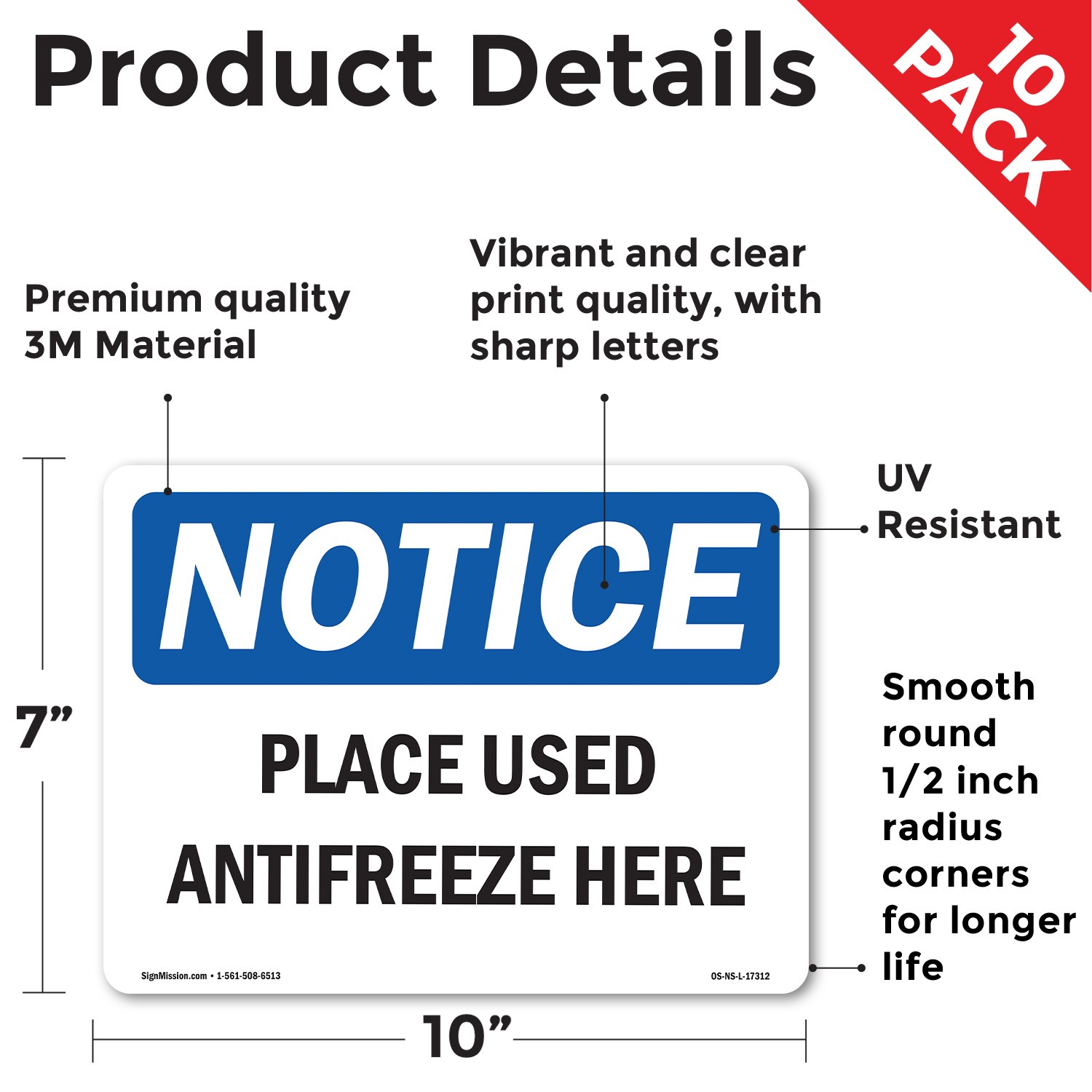 Place Used Antifreeze Here OSHA Notice Sign Metal, Plastic, Decal 5 or 10 Pack