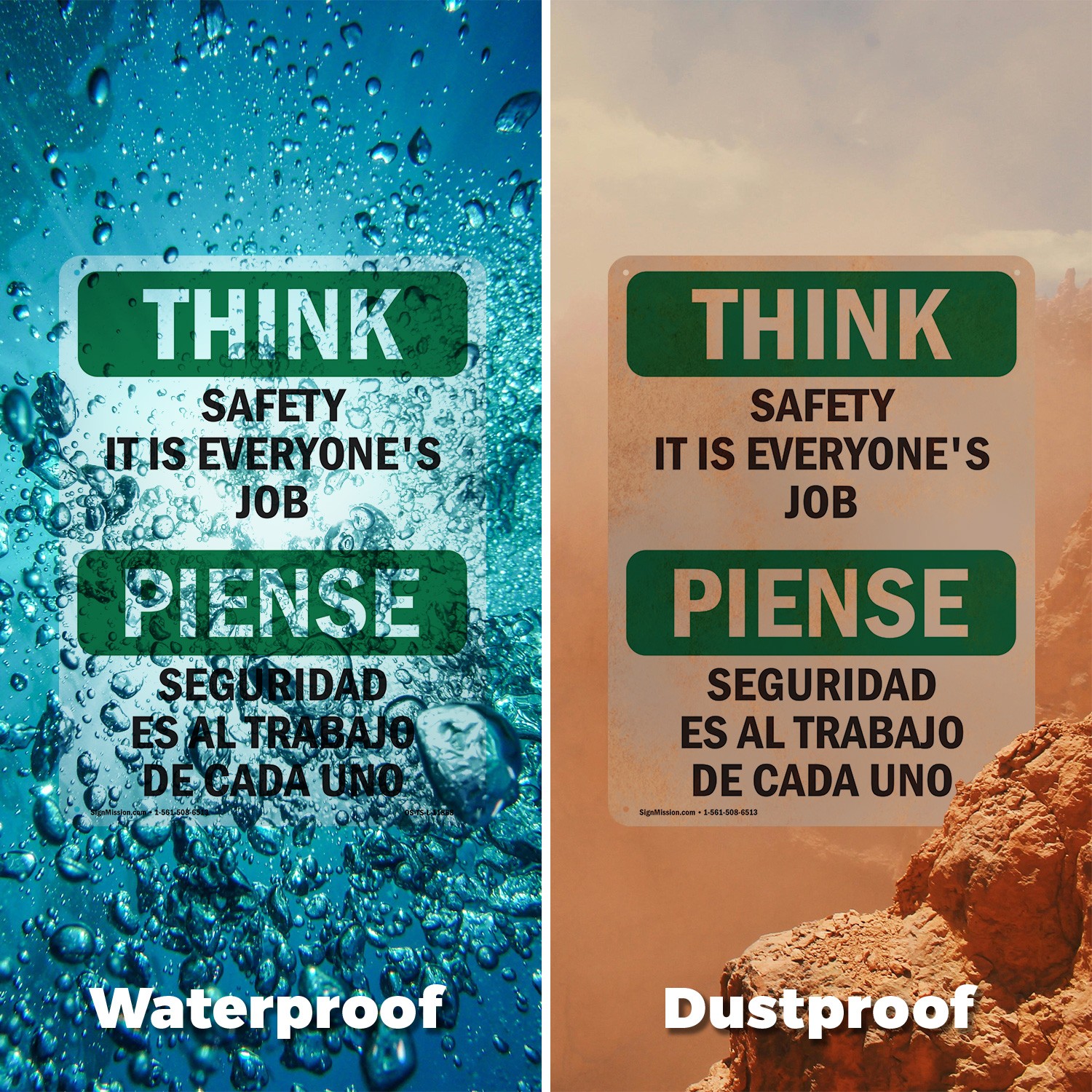 Safety It Is Everyone’s Job Bilingual OSHA Think Sign Or Decal – 5 or 10 Pack