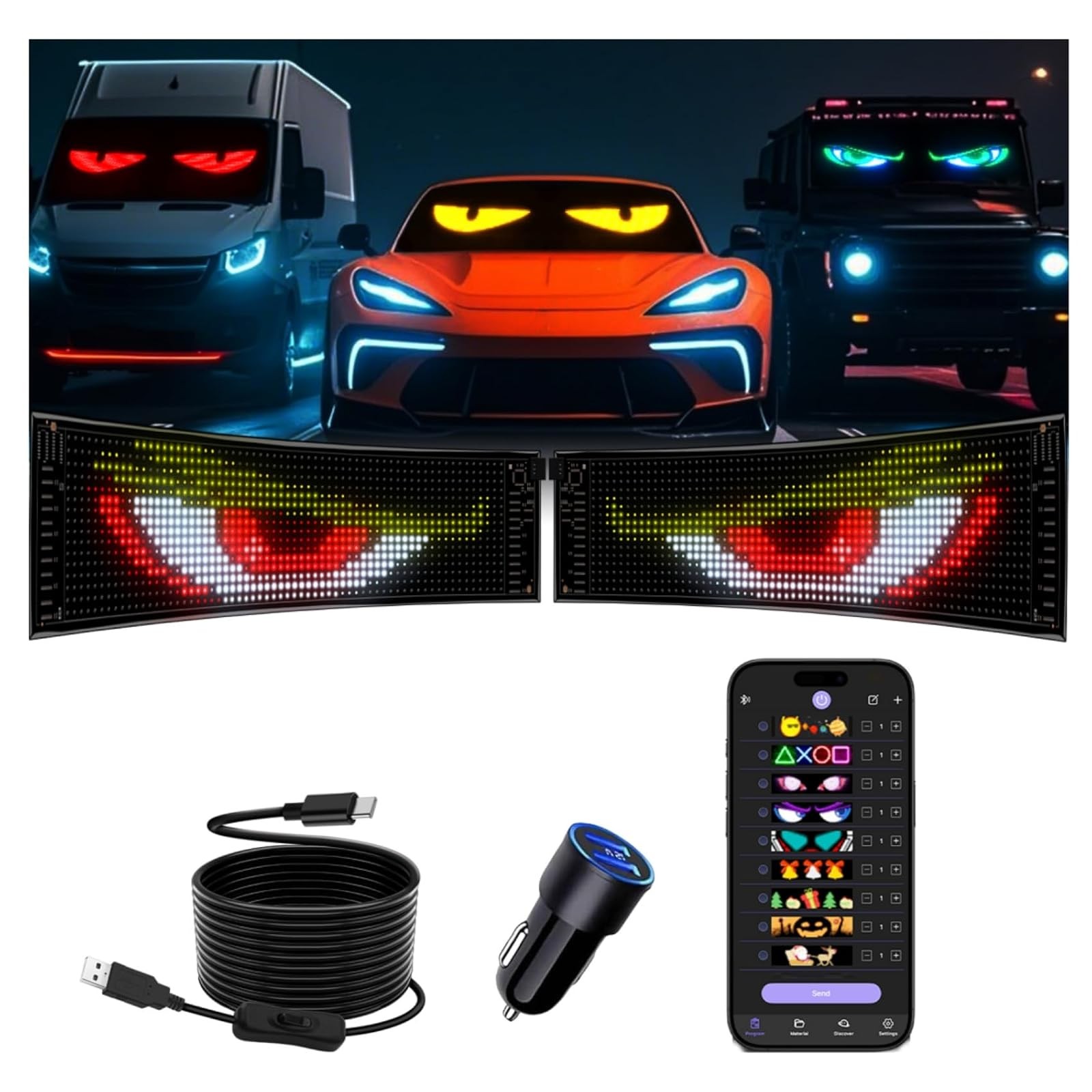 Programmable Devil Eyes LED Matrix Display 19x5in 2 Pack