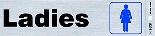 LADIES Restroom Door SIGN Adhesive Silver Aluminum 8″x2″ Hillman 839814
