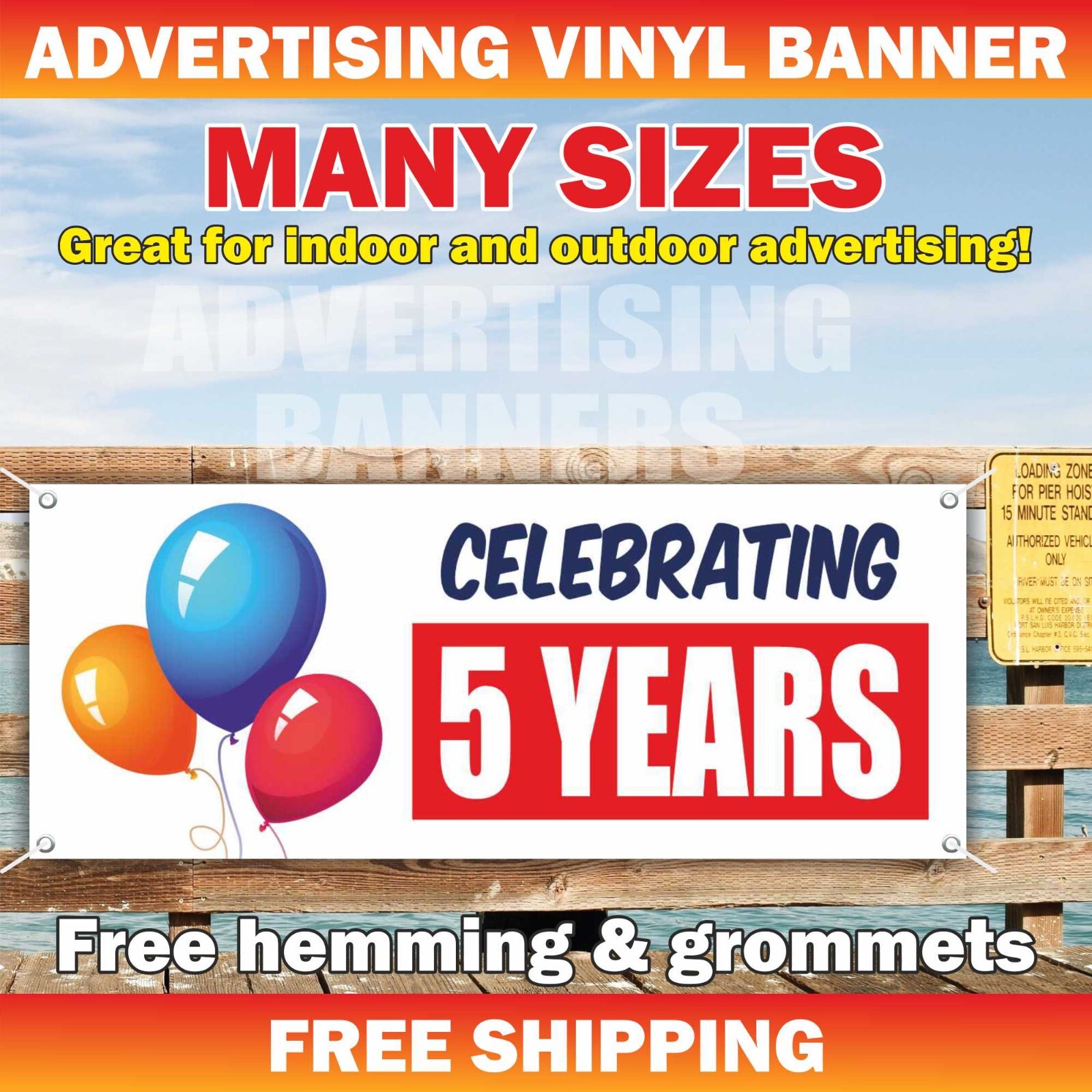 CELEBRATING 5 YEARS Advertising Banner Vinyl Mesh Sign Happy Birthday Holiday