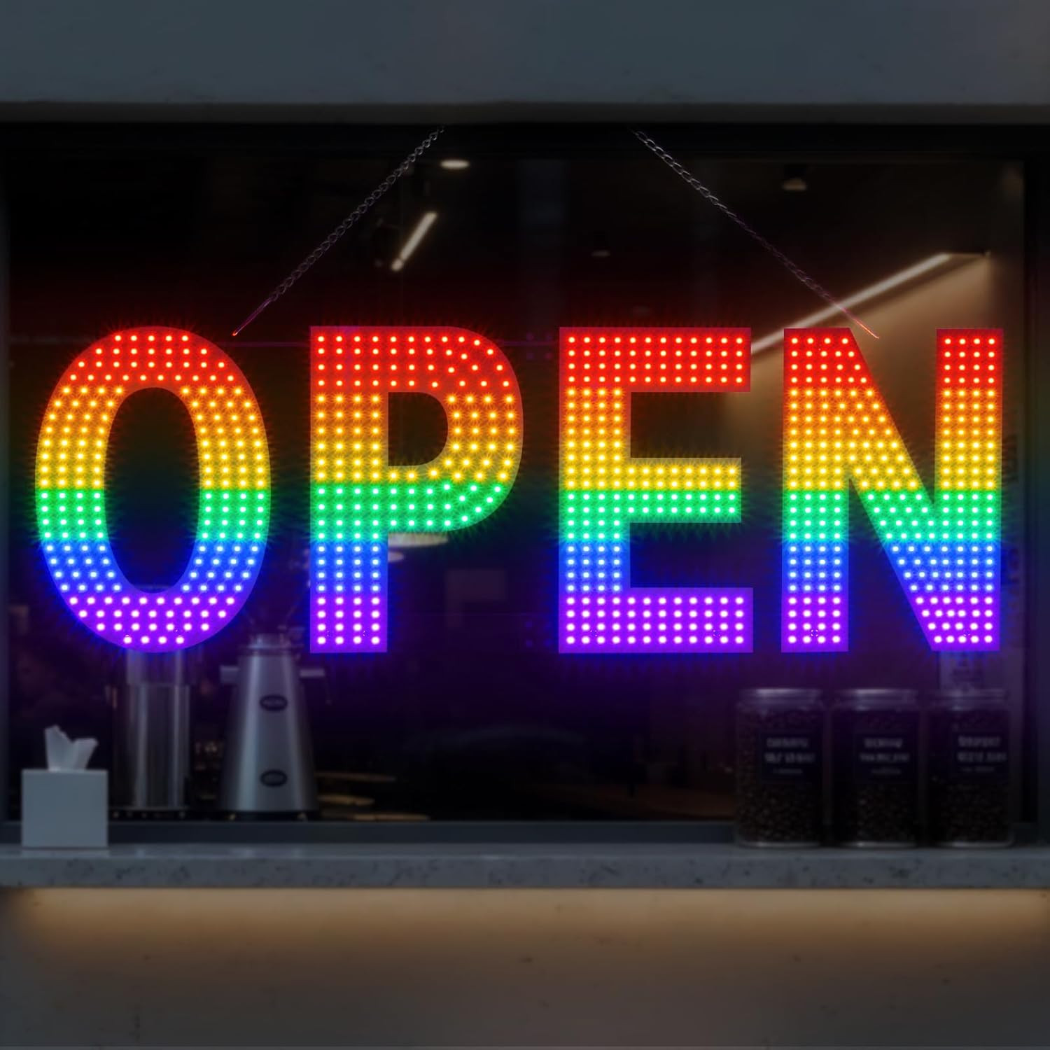 Vibrant LED Open Sign, 30×10 Inch Rainbow Light for Shops, Cafes & Bars