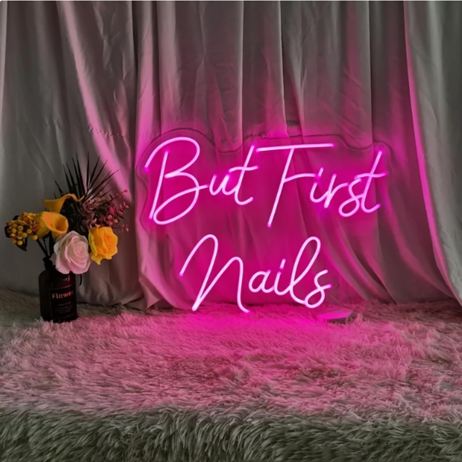 But First Nails Neon Sign, Pink LED Wall Decor for Salon | LED Beauty Room Sa…