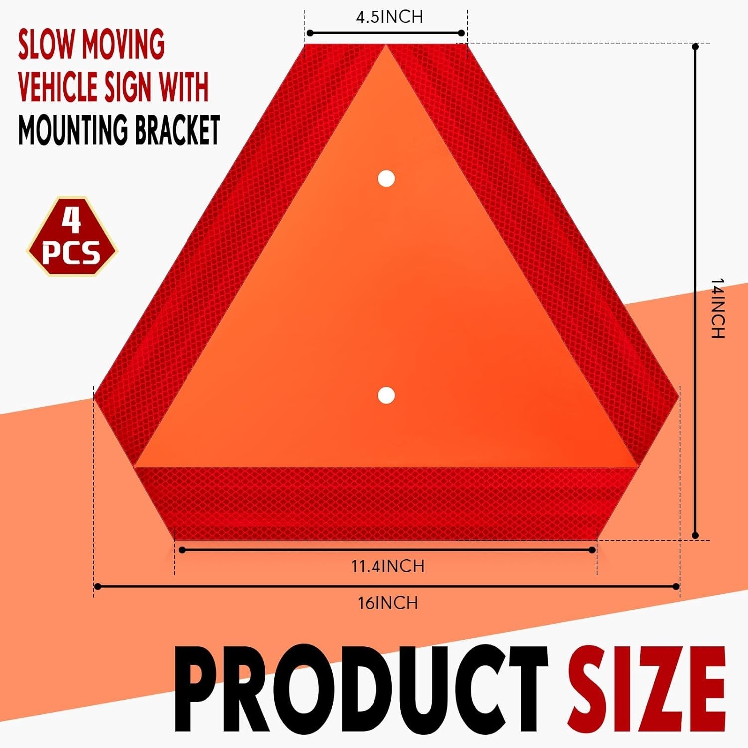 4 Sets Slow Moving with Mounting Bracket, 14 x 16 Inch Aluminum Triangle SMV …
