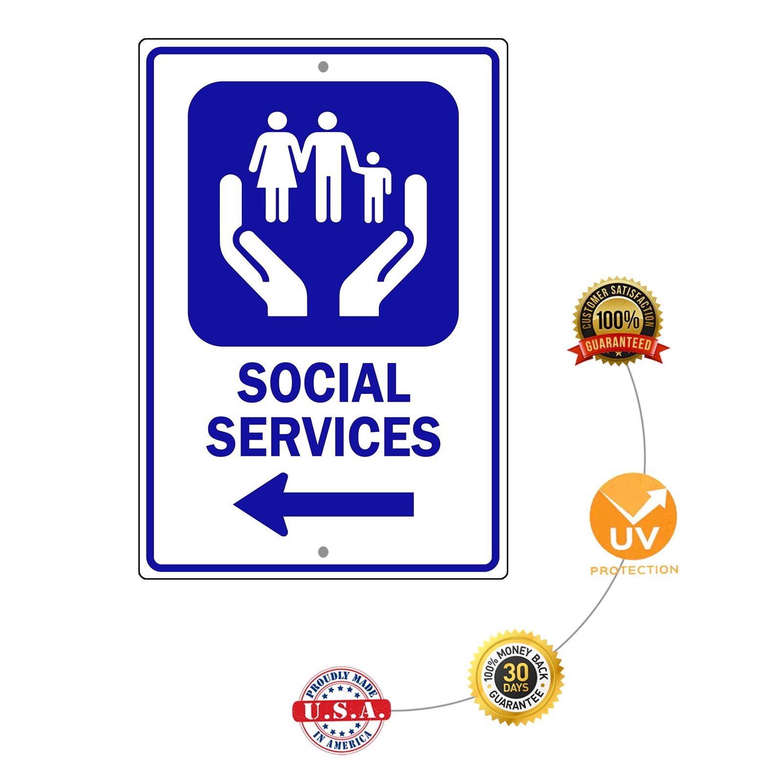 Social Services Sign Left Arrow Awareness Social Work Notice Aluminum Metal Sign