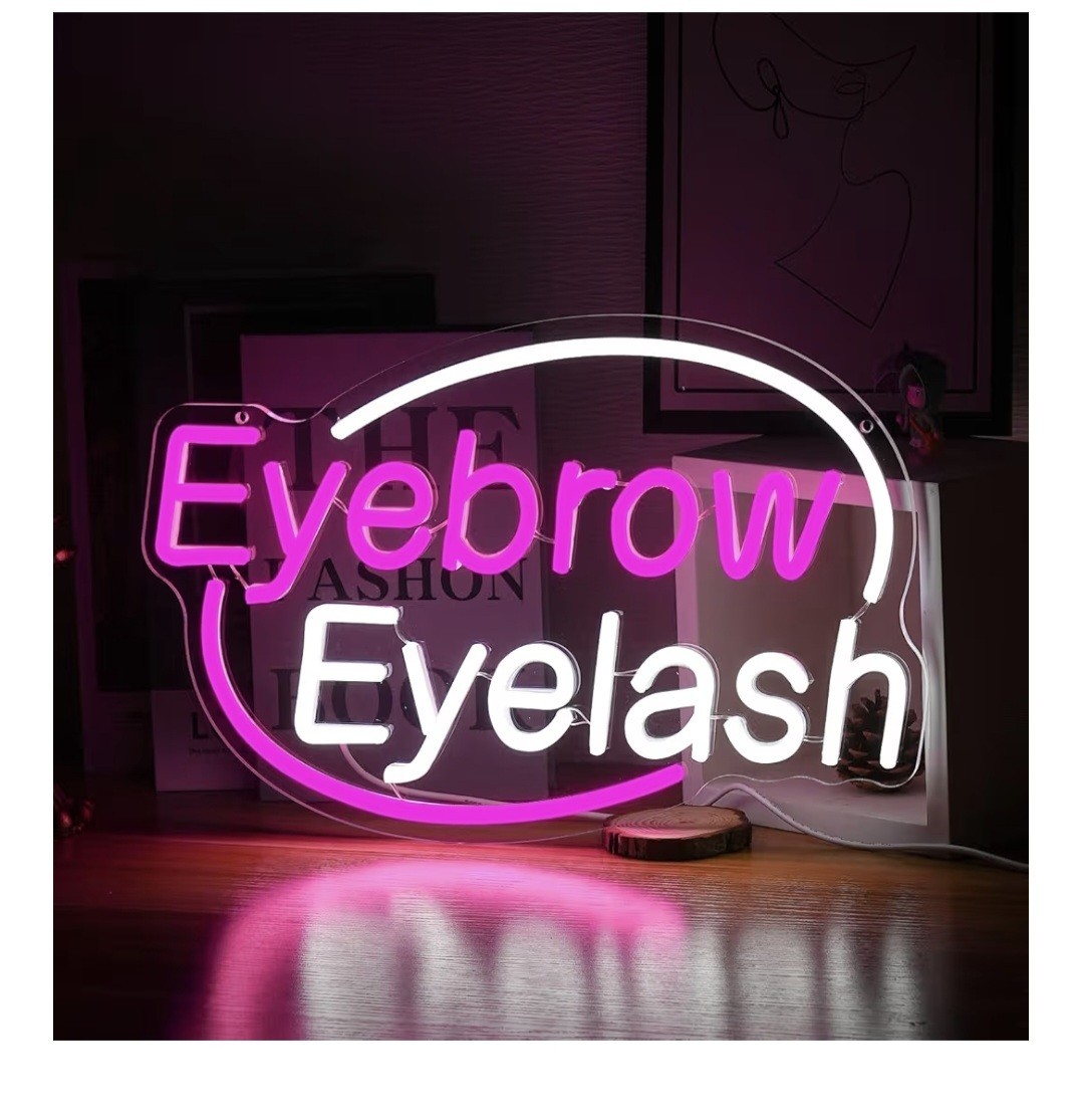 LED Dimmable Pink Acrylic Neon Graphic Sign Eyebrow Eyelash Beauty/Spa