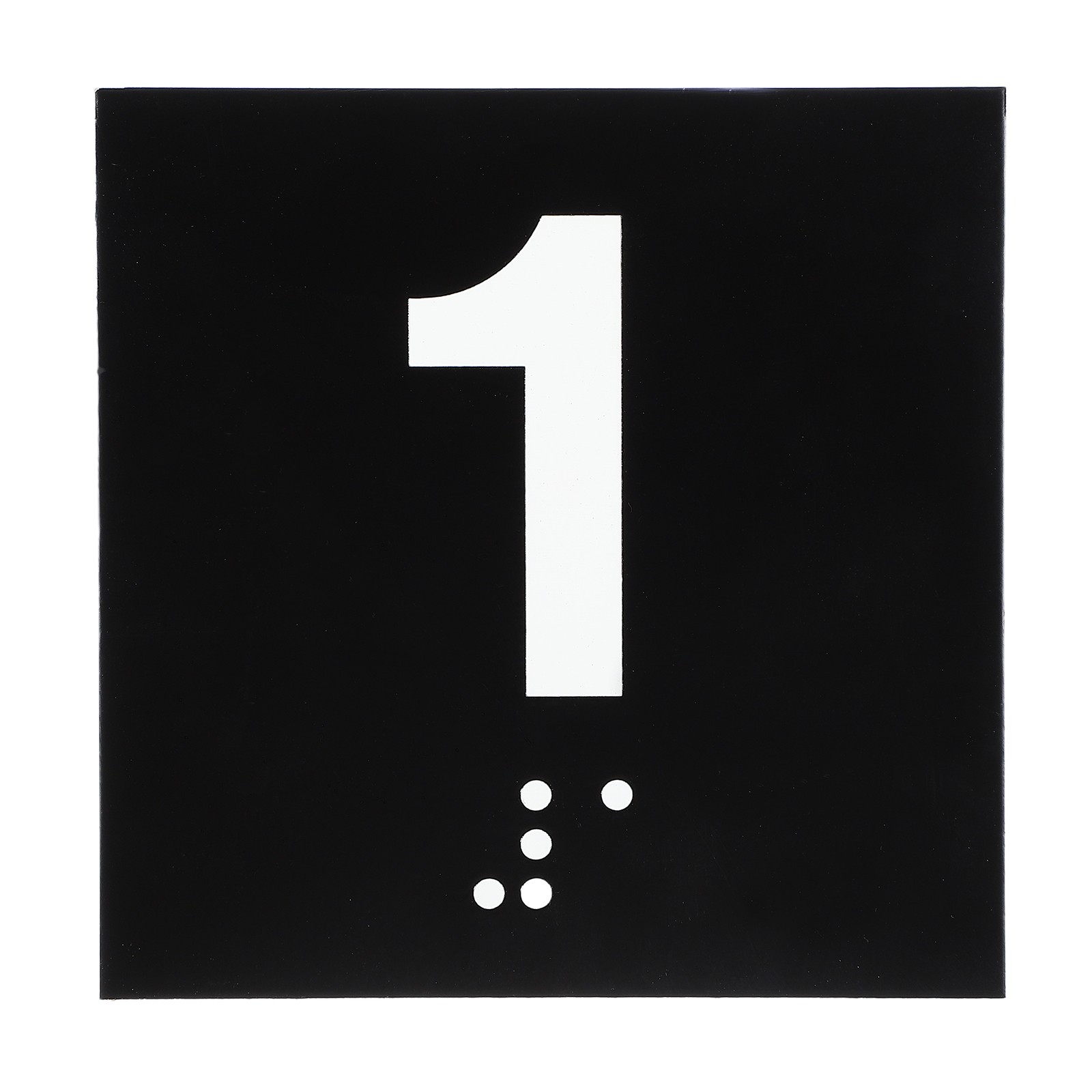 Exam Room Number Sign, 6″ x 6″ Number 1 Sign with Braille, White on Black