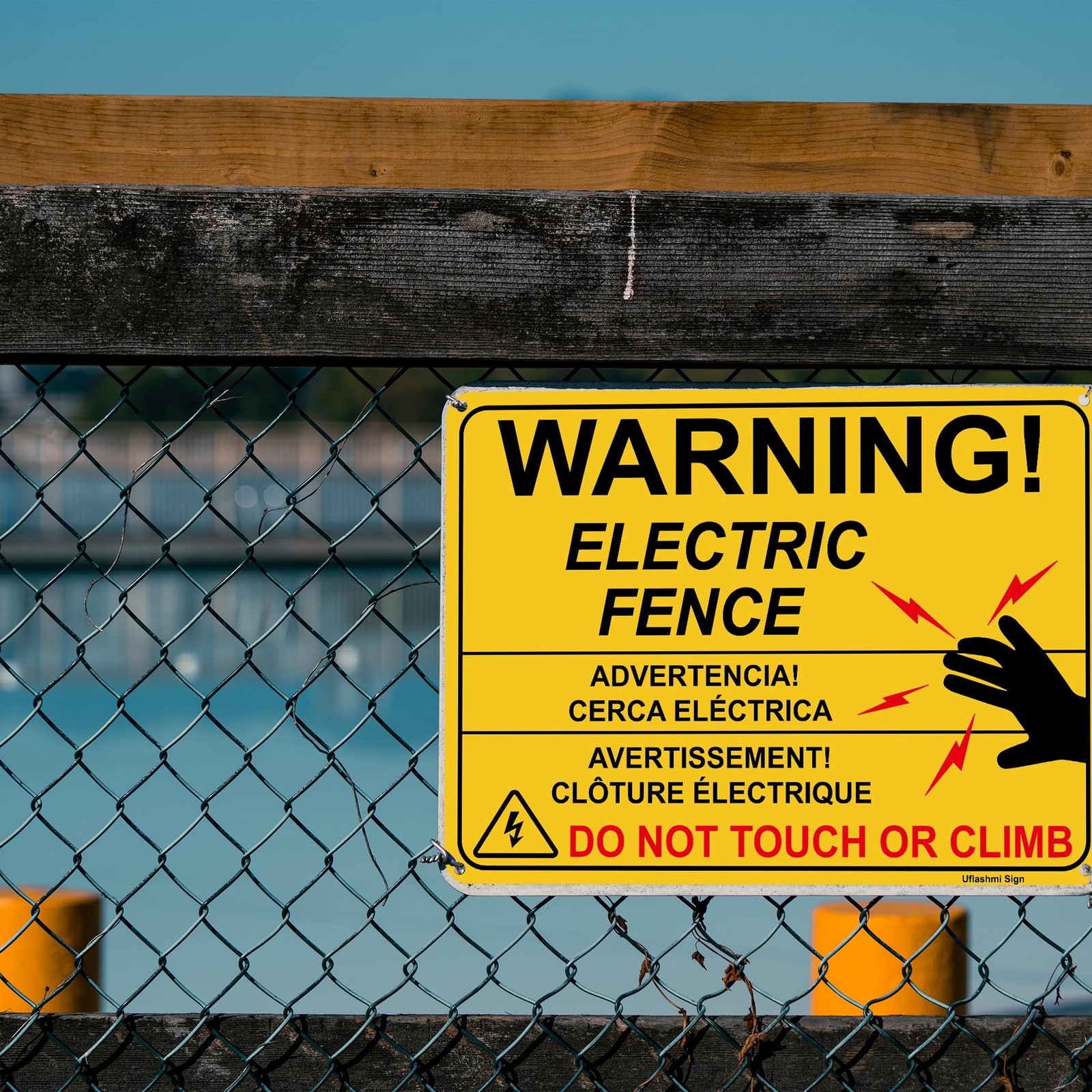 Uflashmi Electric Fence Warning Sign, Metal Electric Fence Signs, 10” x 7”, 2…