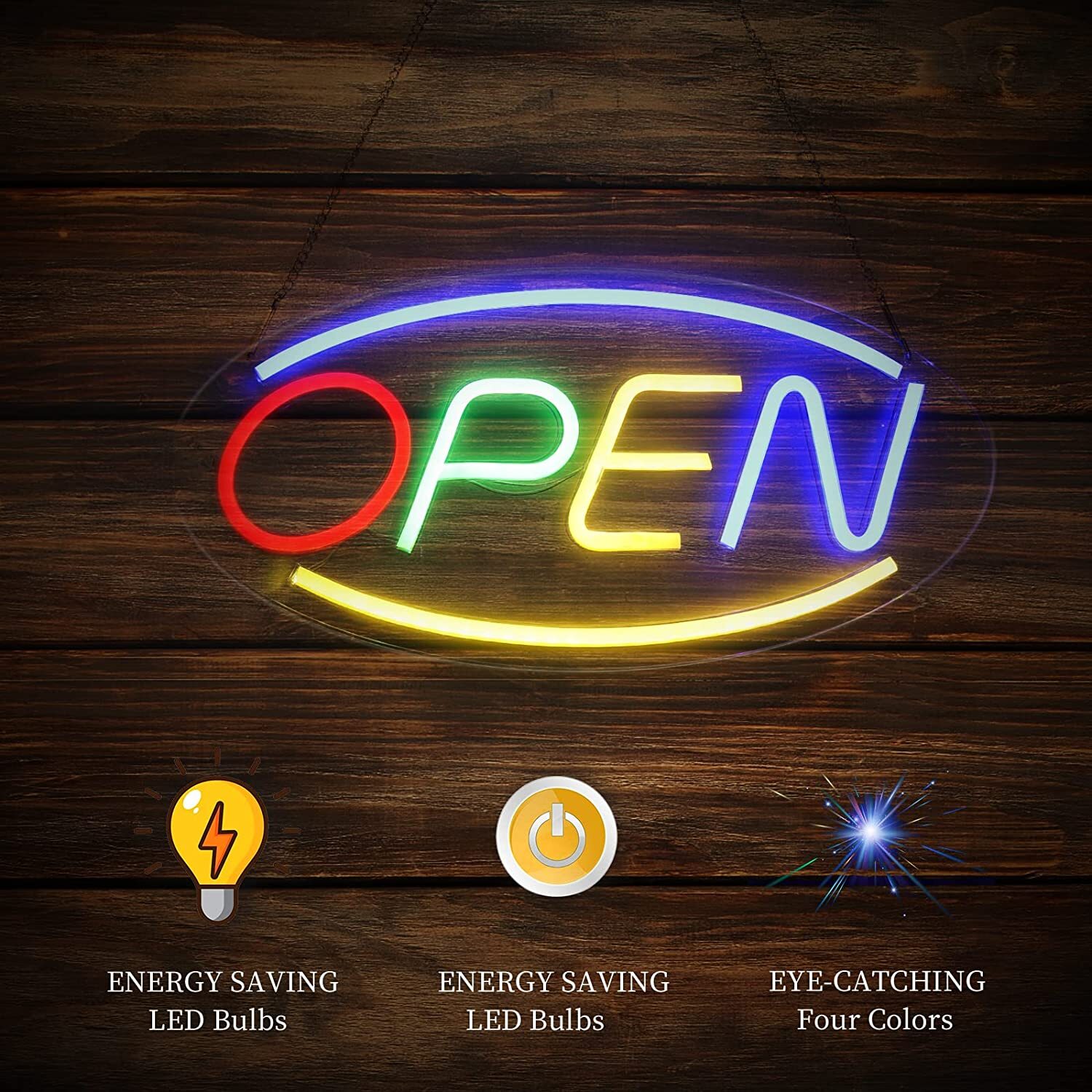 16.5″ x 8″ Ultra Bright LED Neon Light OVAL OPEN Business Sign for Office, Bar