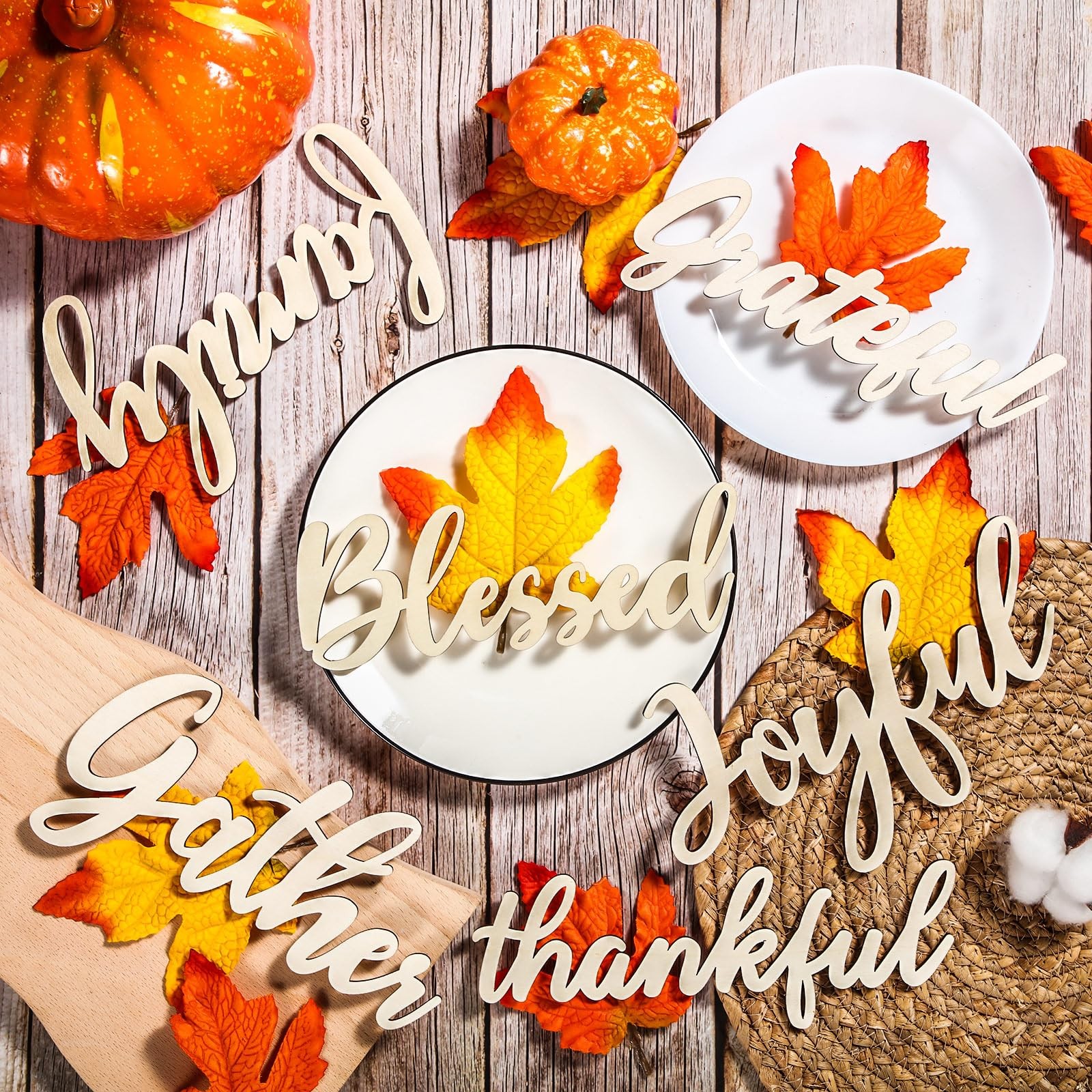 18 Set Thanksgiving Table Decoration Thankful Grateful Blessed Wood Cutouts