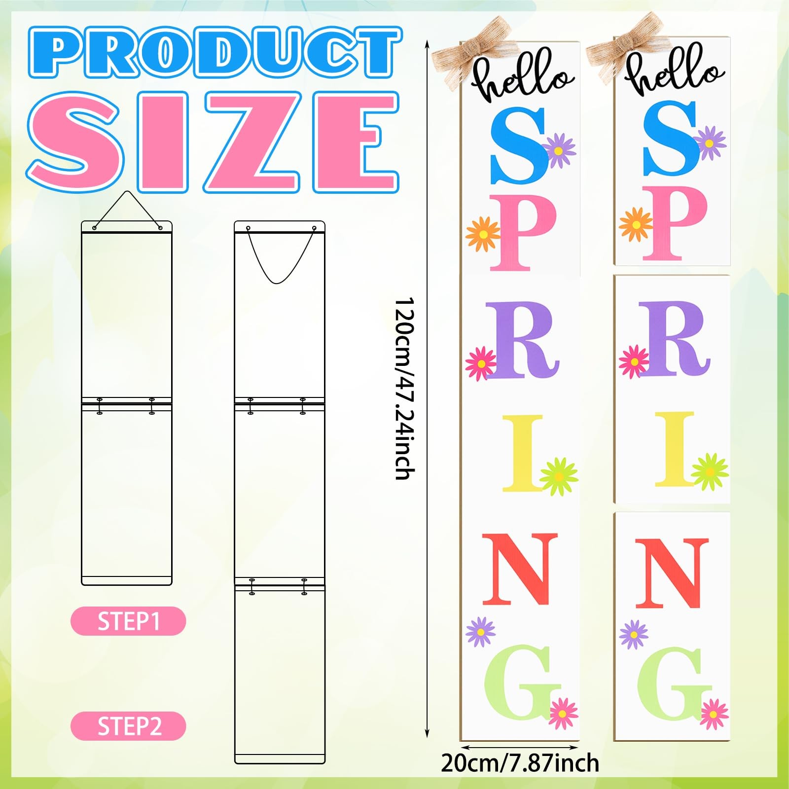 Yerliker Hello Spring Porch Sign Outdoor Decor 47″ Large Welcome Decoration