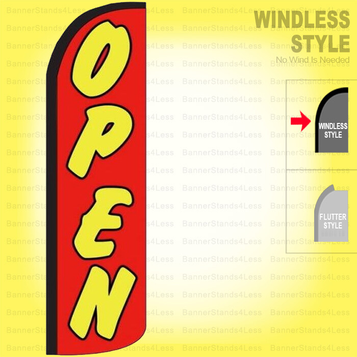 OPEN – Windless Swooper Flag 2.5×11.5 ft Tall Feather Banner Sign rq35