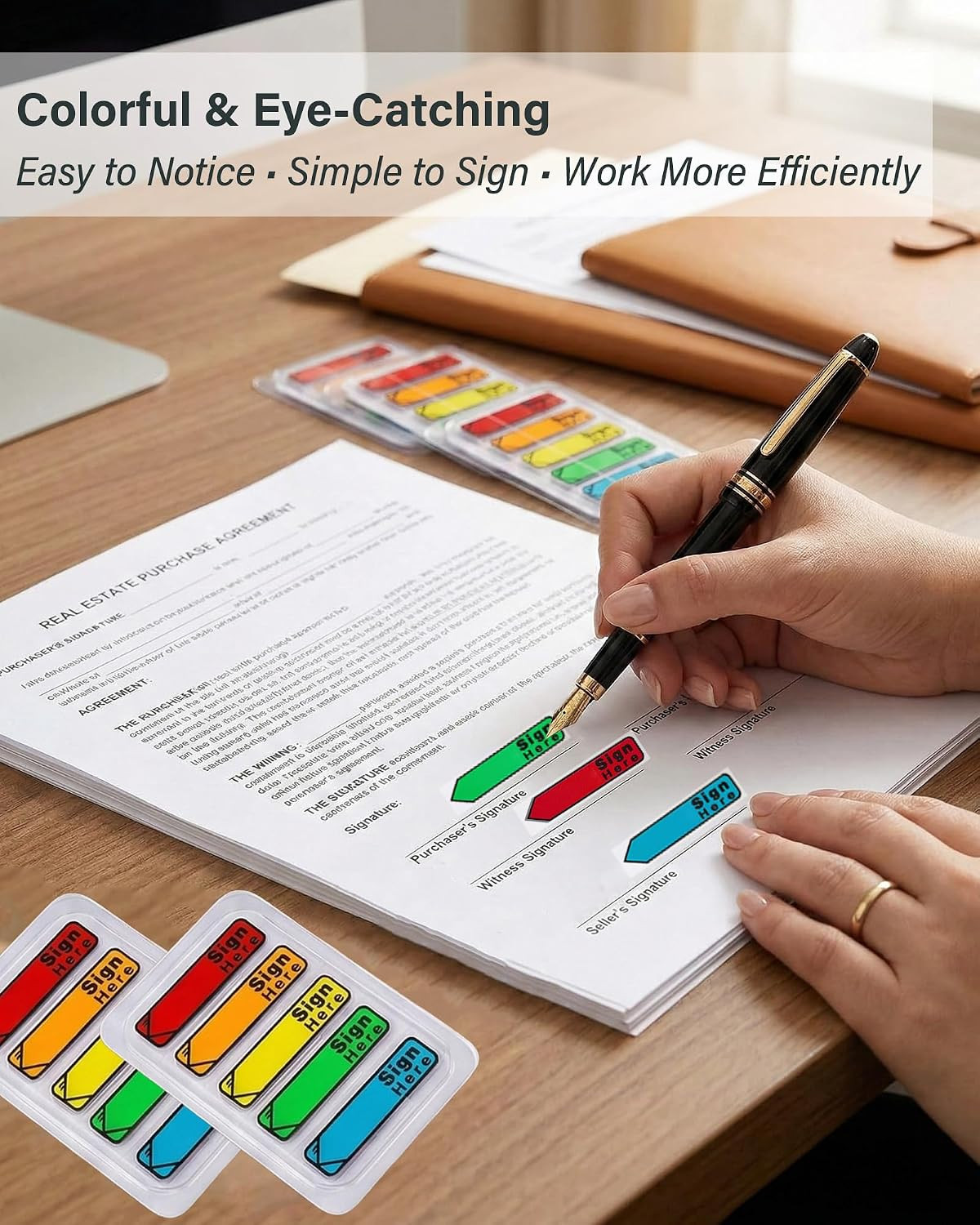 10 Pack 1000 Pcs Sign Here Sticky Tabs, Multicolor Sign & Date Flags, Signature