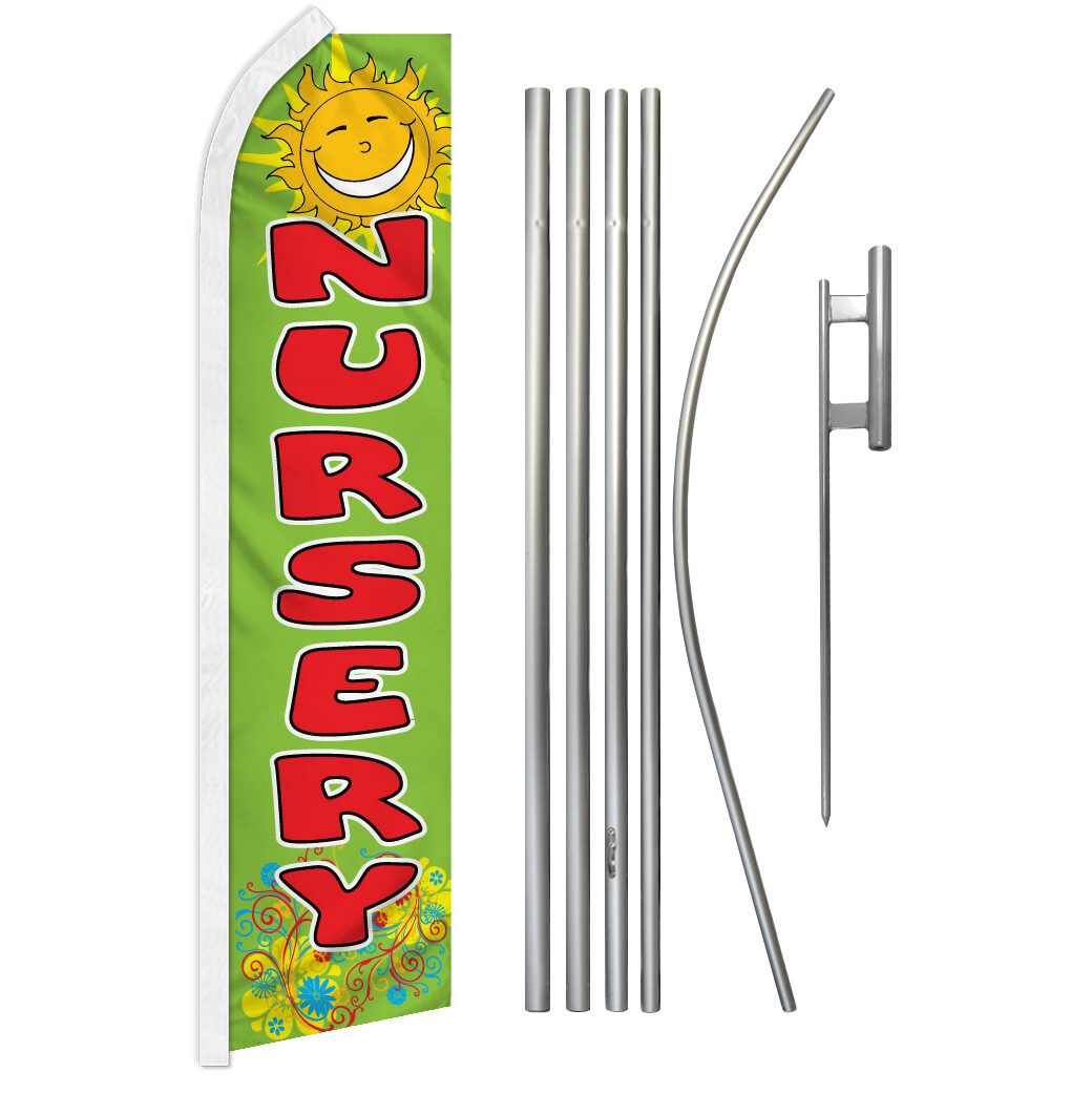 Nursery Swooper Flutter Feather Advertising Flag Pole Kit Gardening Plants